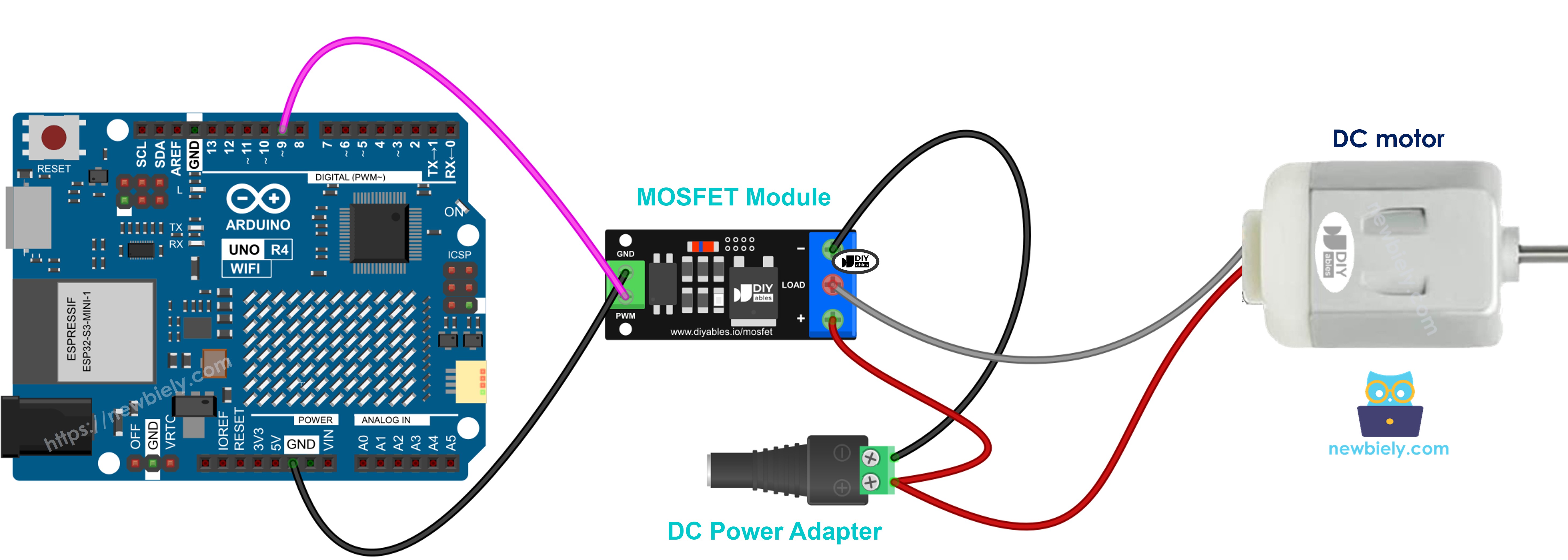 12v dc 모터와 mosfet 모듈 배선