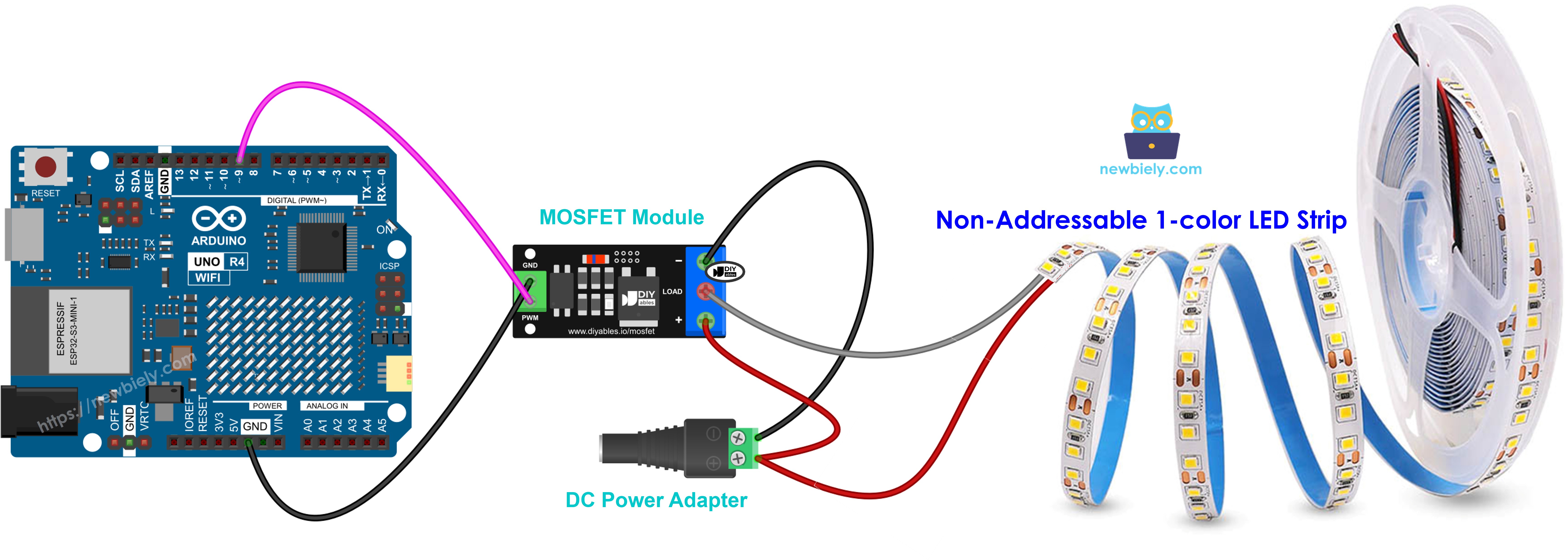 mosfet 모듈에 연결한 12v 단색 LED 스트립