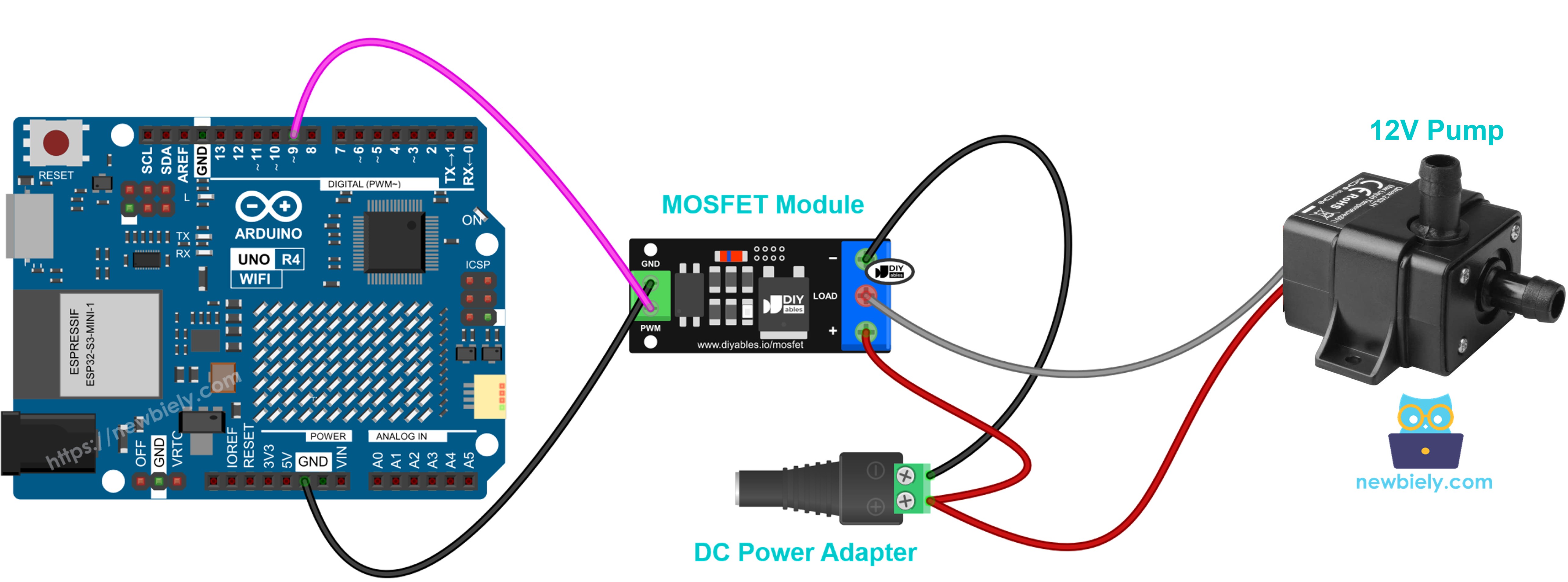mosfet 모듈에 연결한 12v 워터 펌프