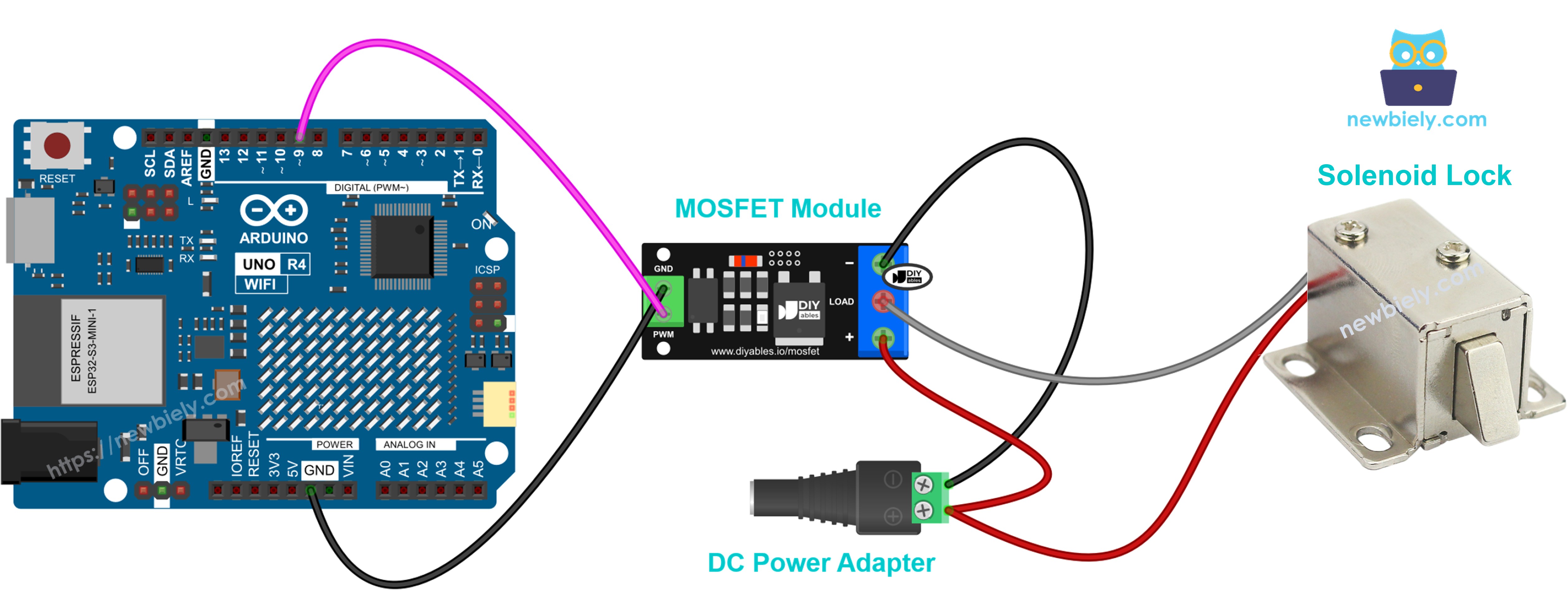 mosfet 모듈에 연결한 12v 솔레노이드 락