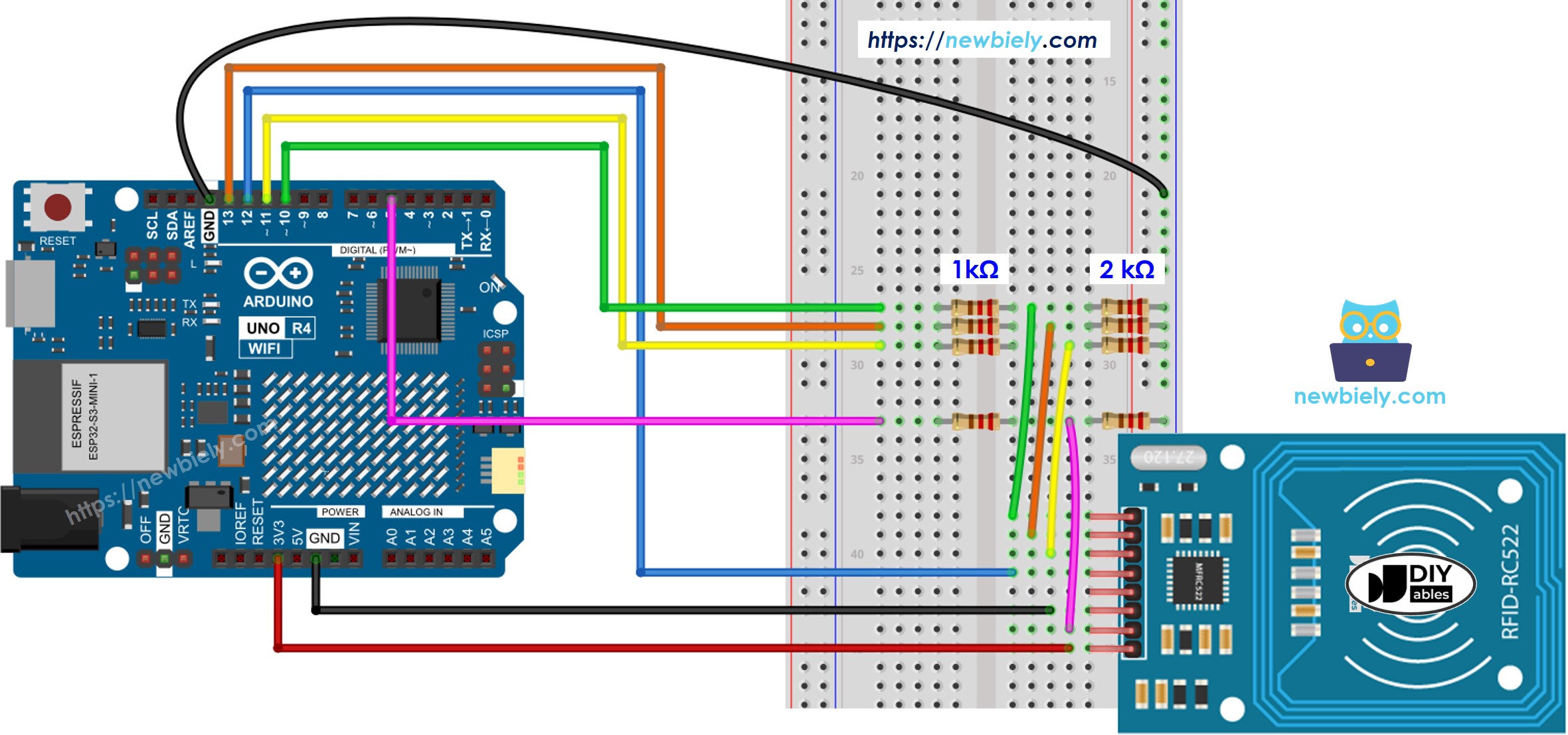 아두이노 UNO R4 RFID RC522 전압 조절 배선도