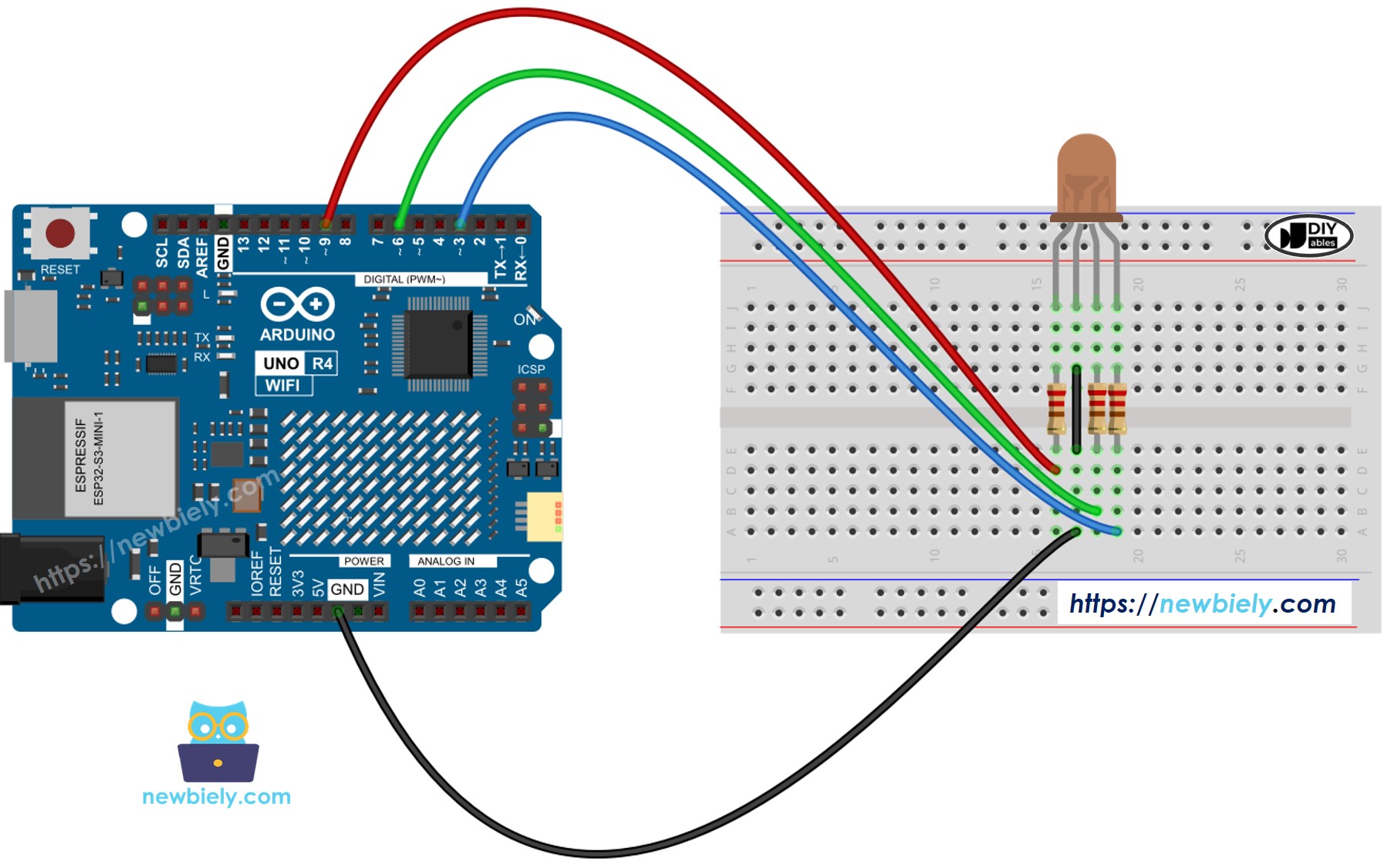 Arduino UNO R4 RGB LED 배선도