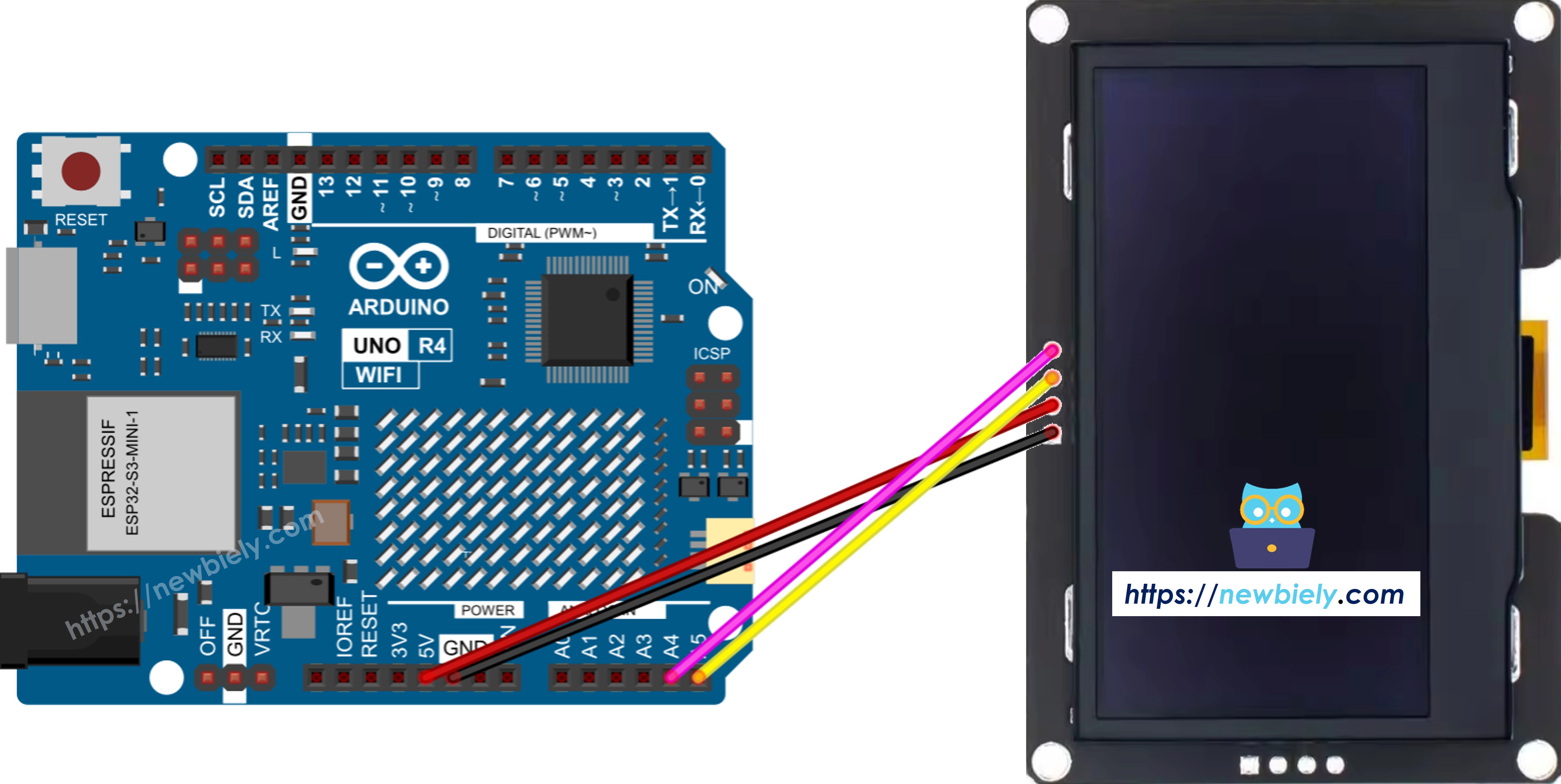 아두이노 우노 R4 ssd1309 oLED 128x64 배선도