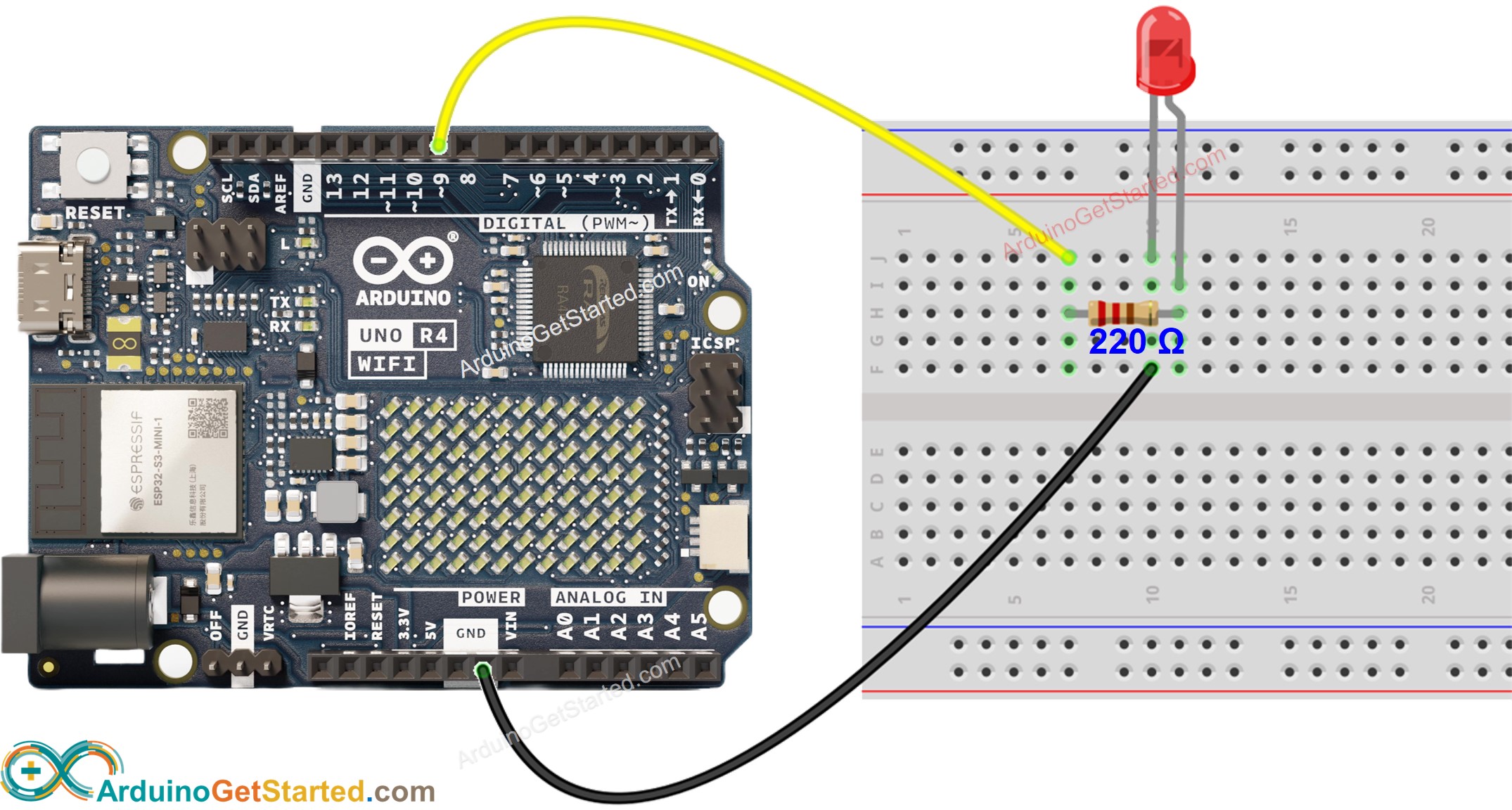 Arduino Uno R4 WiFi LED Wiring Diagram