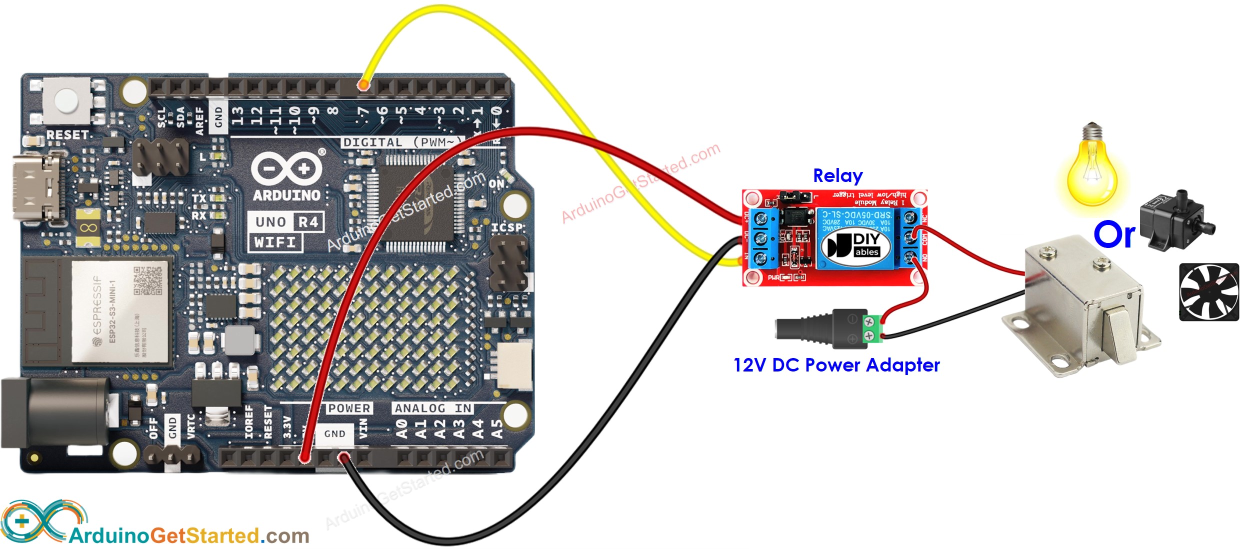 Arduino Uno R4 WiFi relay Wiring Diagram