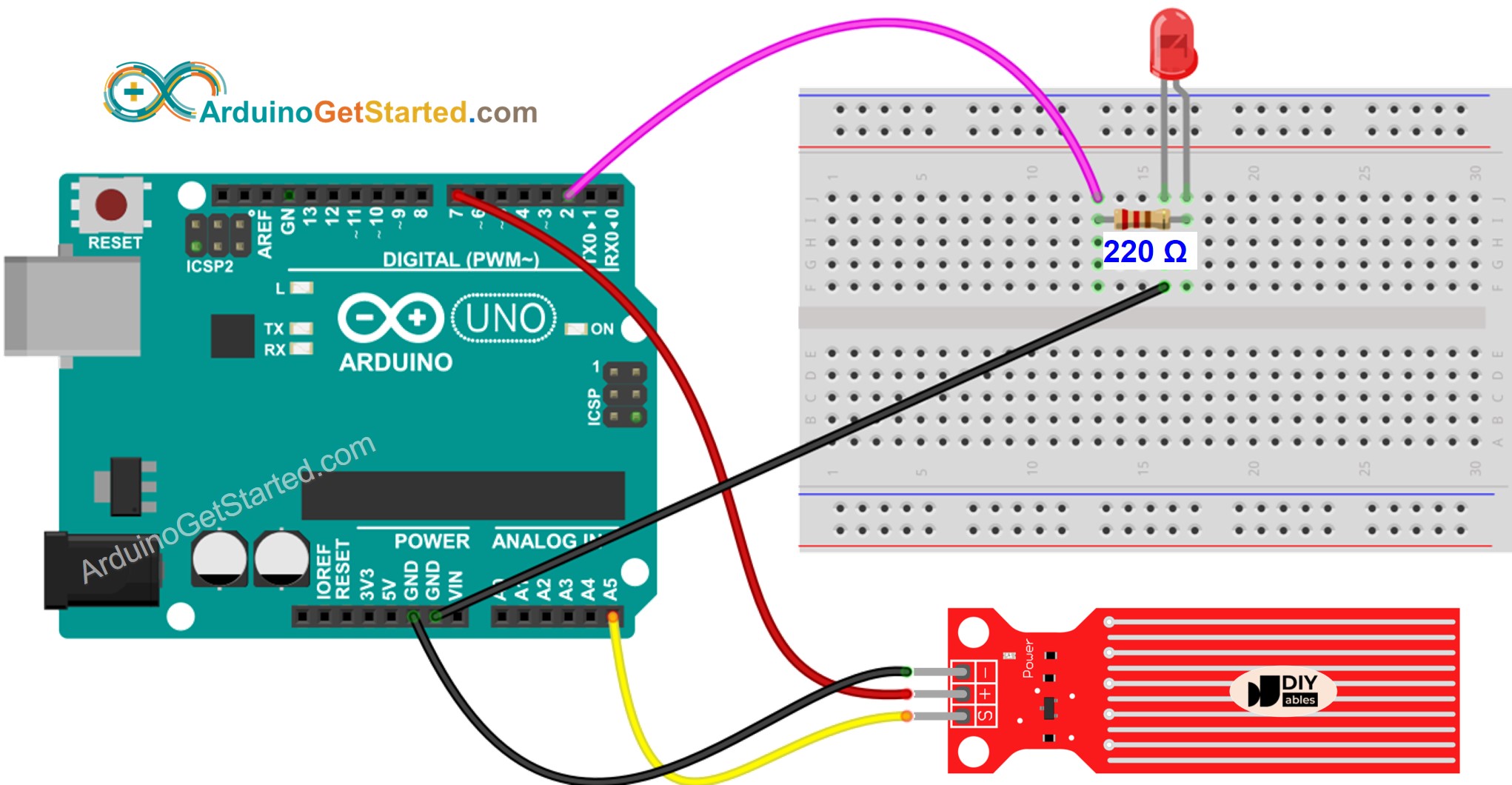 Arduino Water Sensor LED wiring diagram