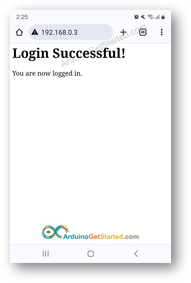 Arduino Web page login