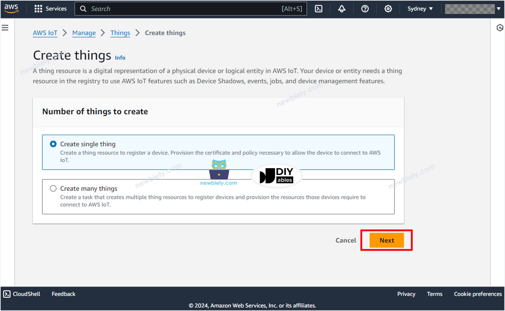 AWS IoT Core creates Things