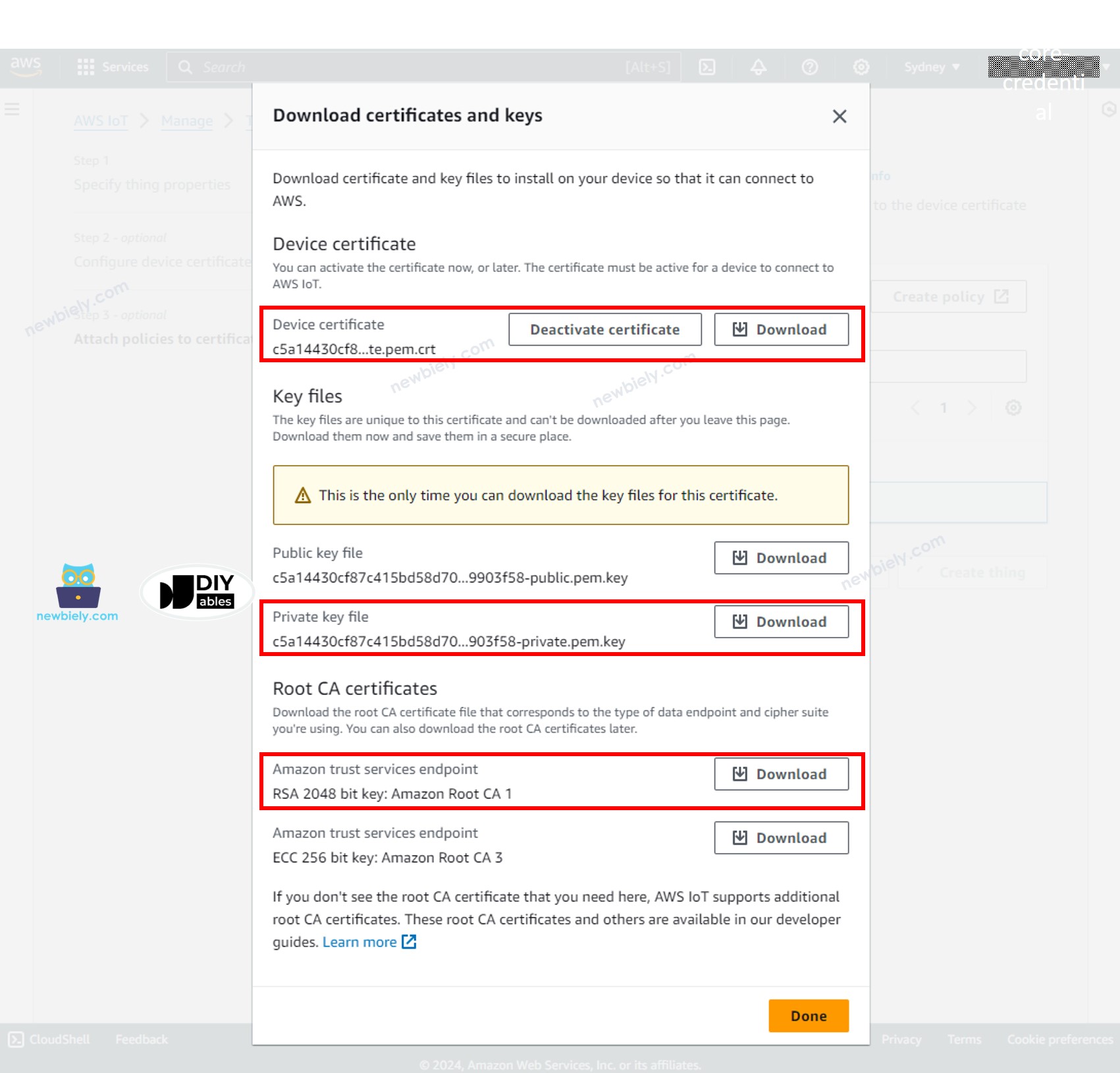 AWS IoT Core credentials file