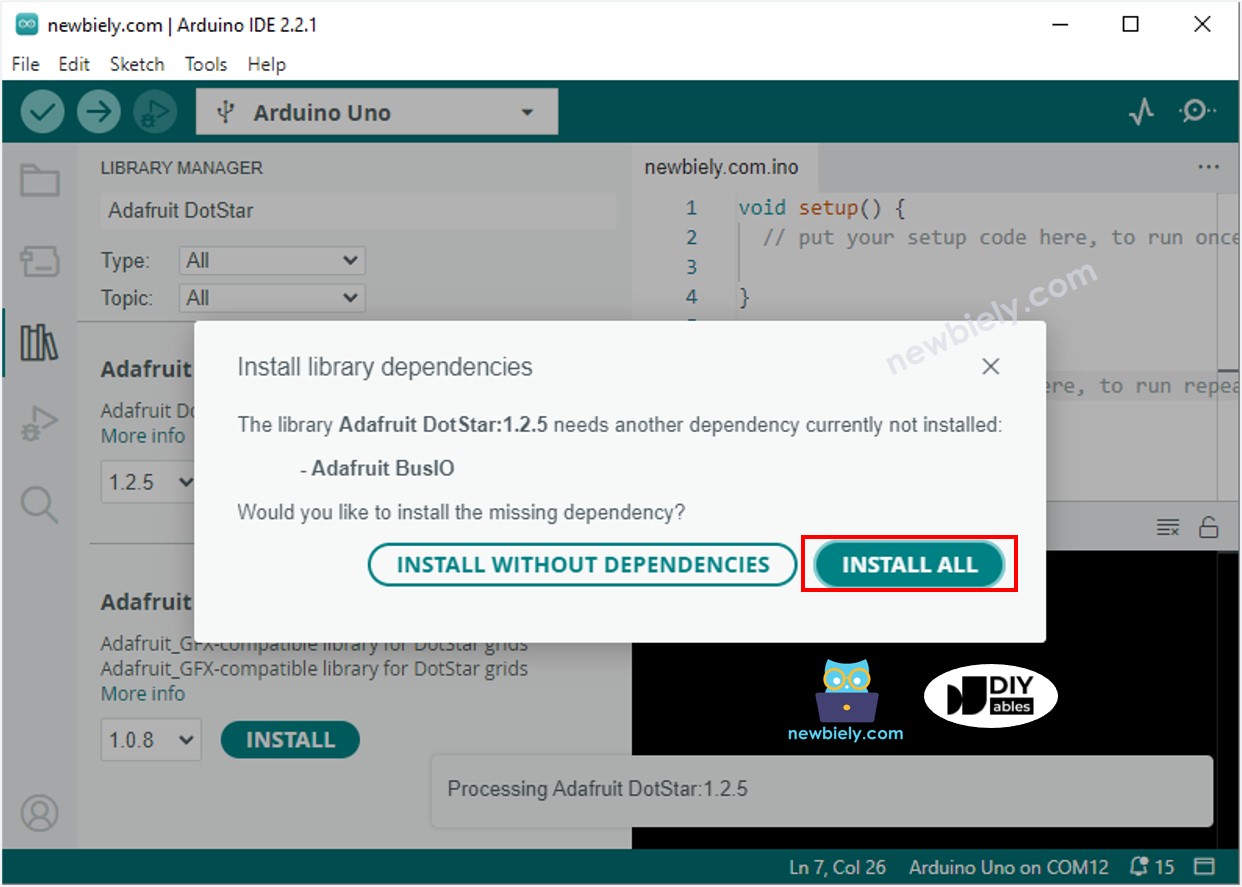 Arduino Nano Adafruit DotStar dependencies library