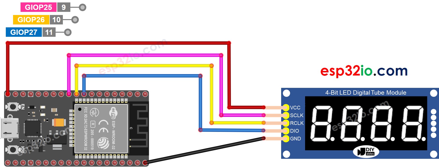 ESP32 74HC595 Module wiring diagram