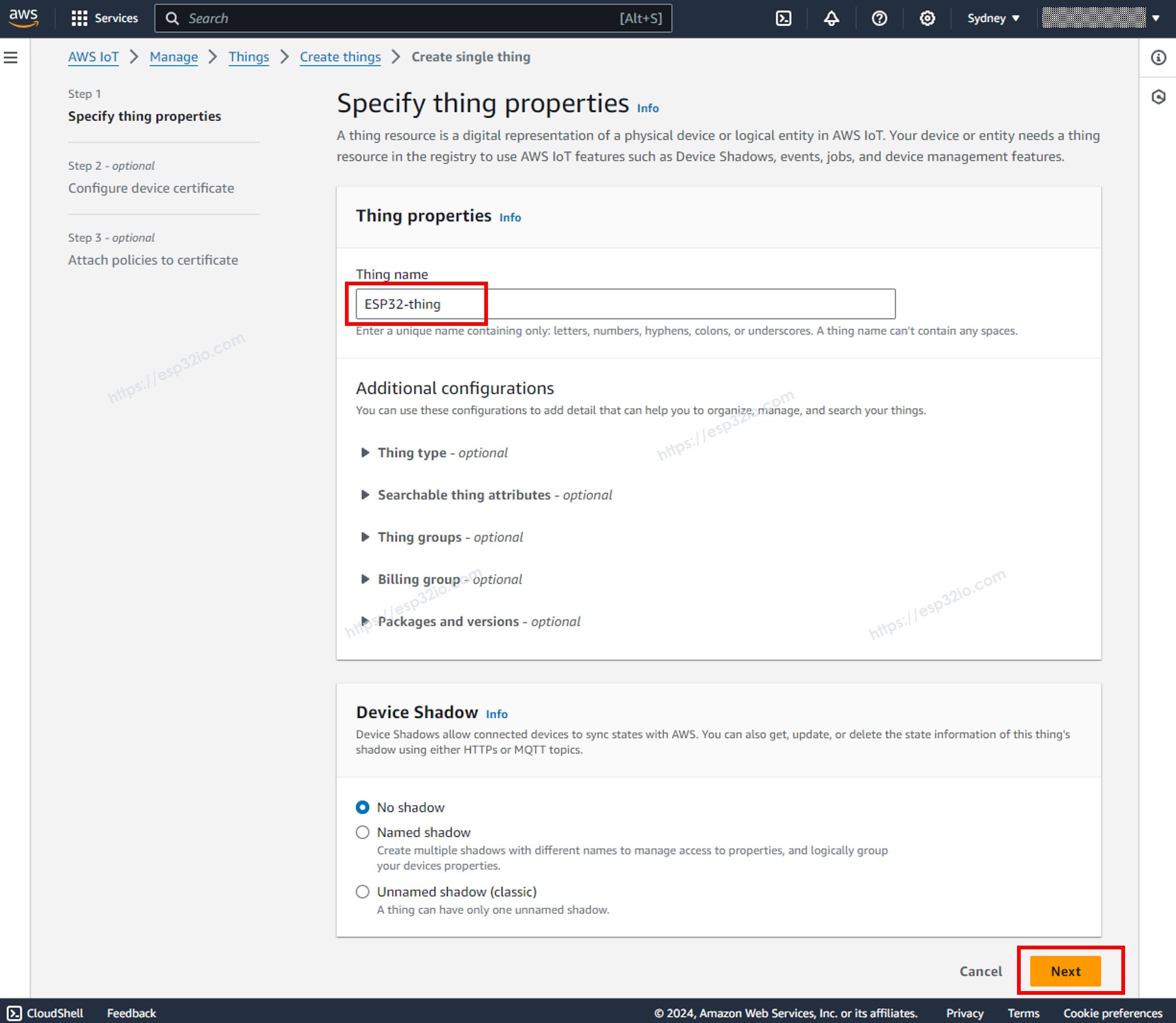 AWS IoT Core Thing name