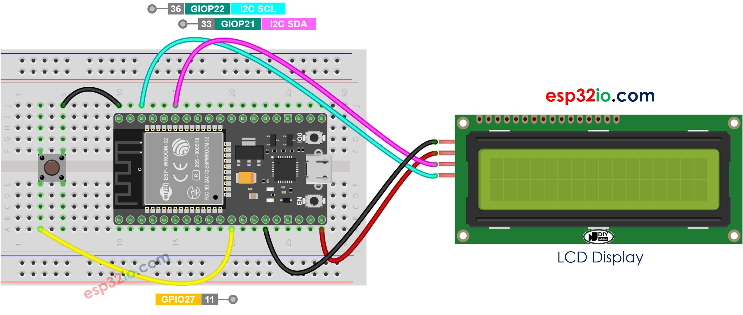 ESP32 Button LCD I2C Wiring Diagram