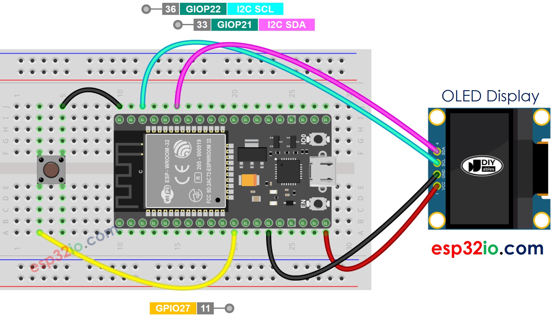 ESP32 Button OLED Wiring Diagram