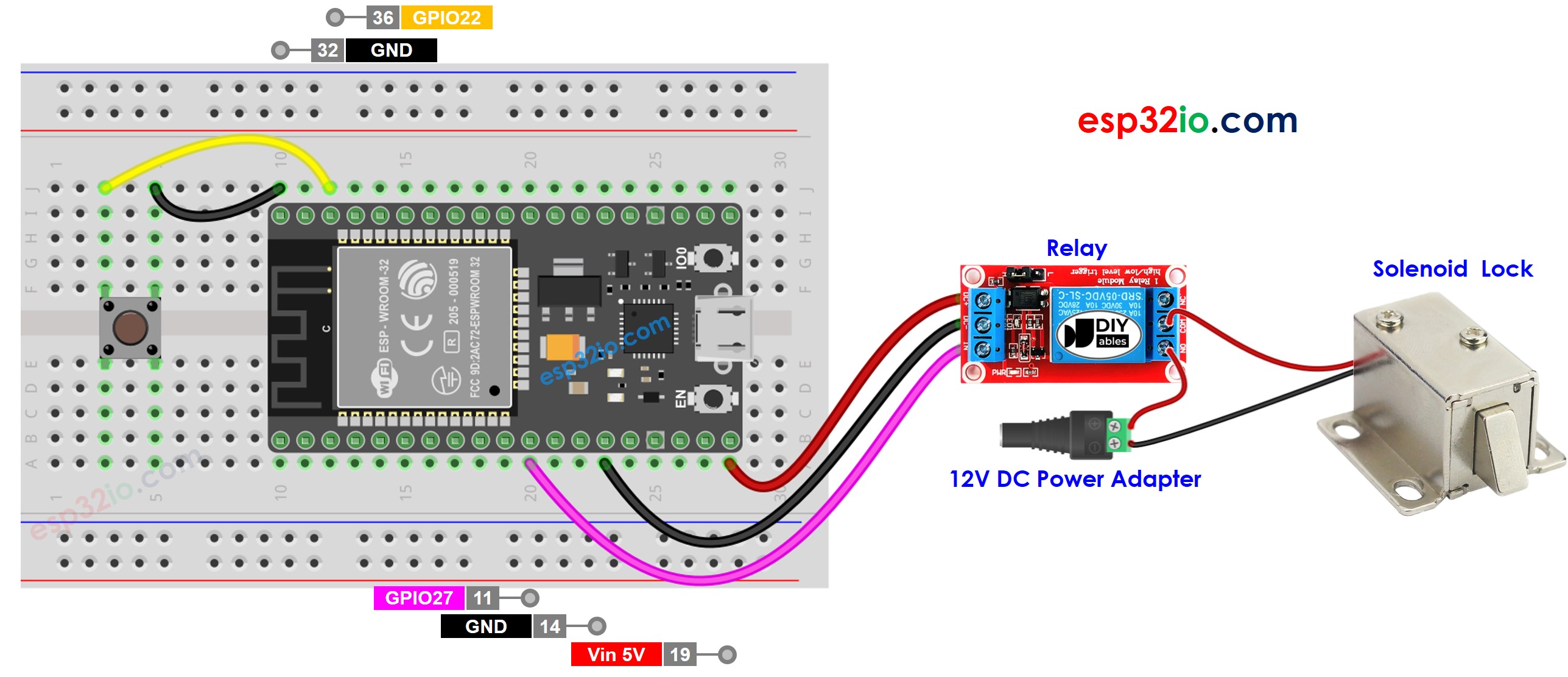 ESP32 Button Solenoid Lock Wiring Diagram