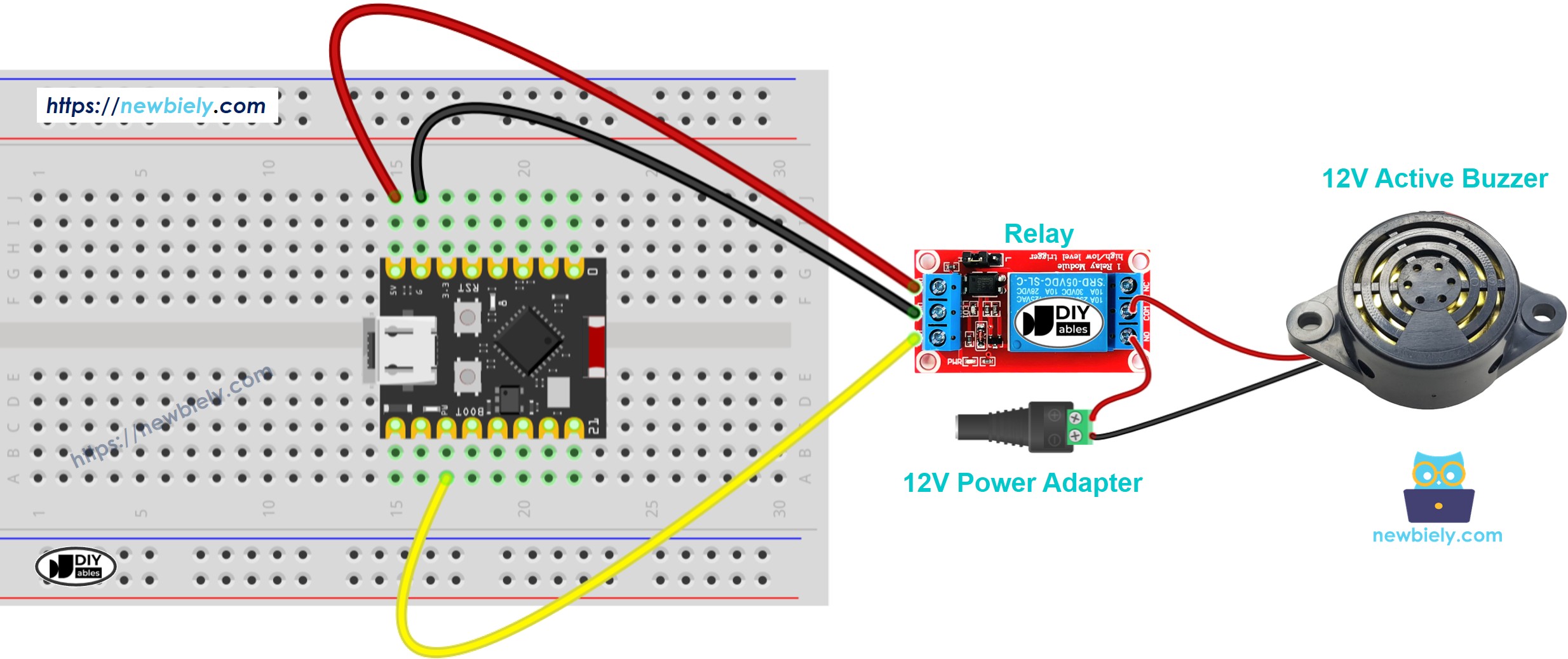 ESP32 C3 Super Mini 12v 능동형 버저 배선 다이어그램