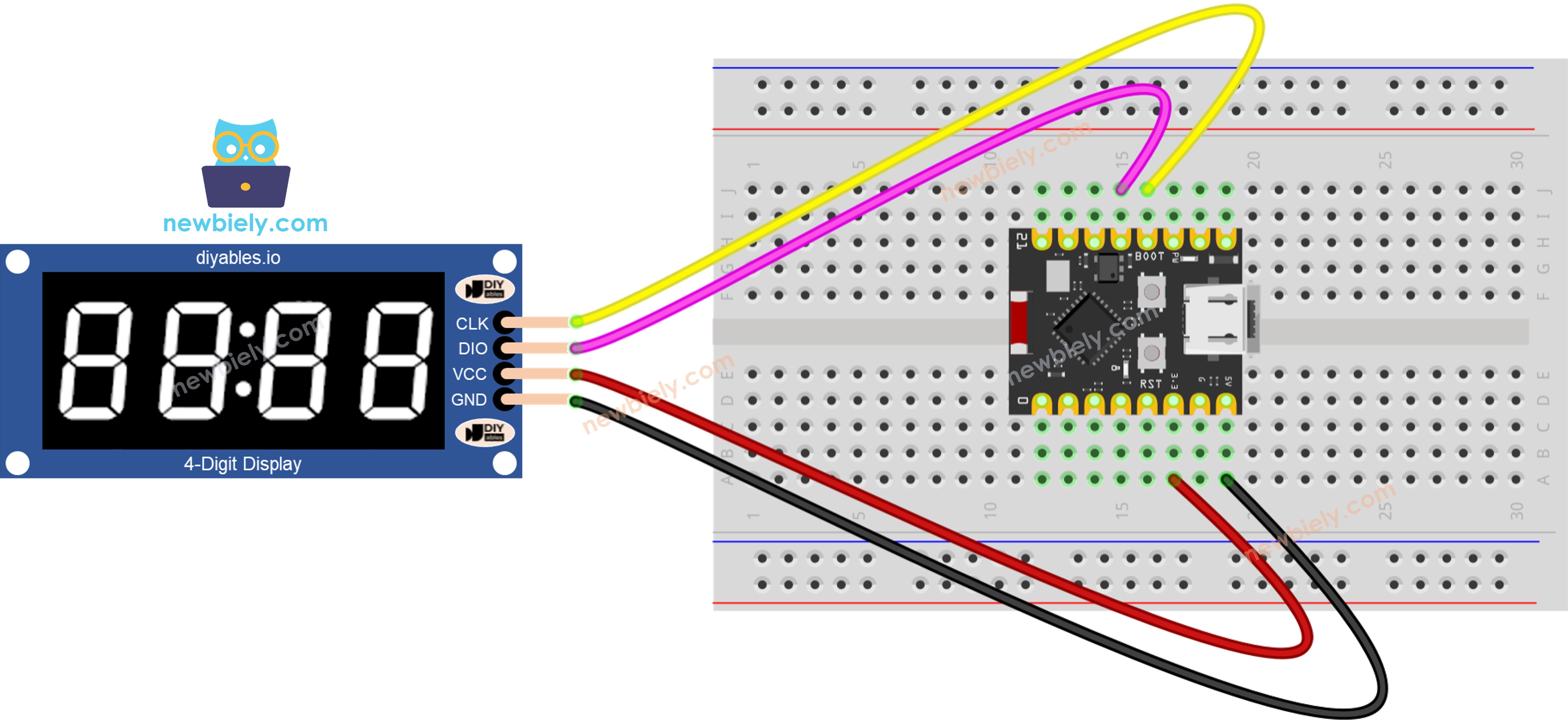 ESP32 C3 Super Mini tm1637 4-digit 7-segment 디스플레이 연결 배선도