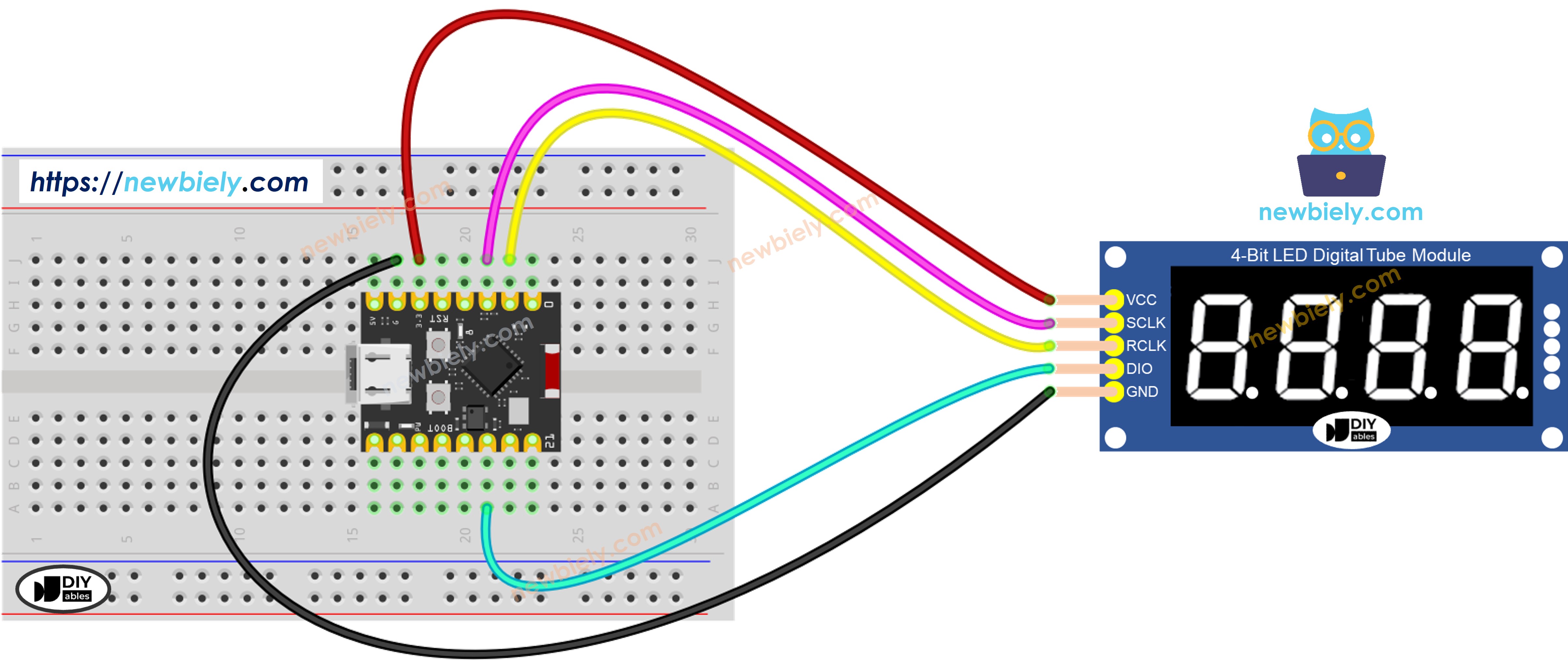 ESP32 C3 Super Mini 74hc595 4자리 7-세그먼트 디스플레이 배선 다이어그램