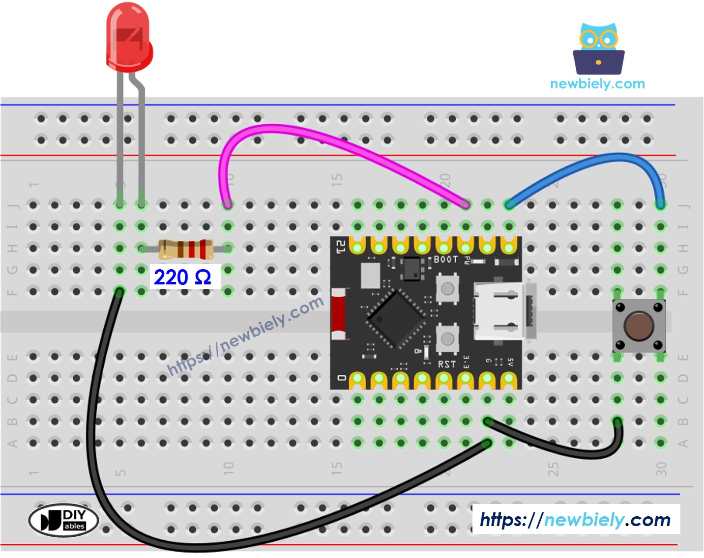 ESP32 C3 Super Mini 버튼 LED 배선 다이어그램