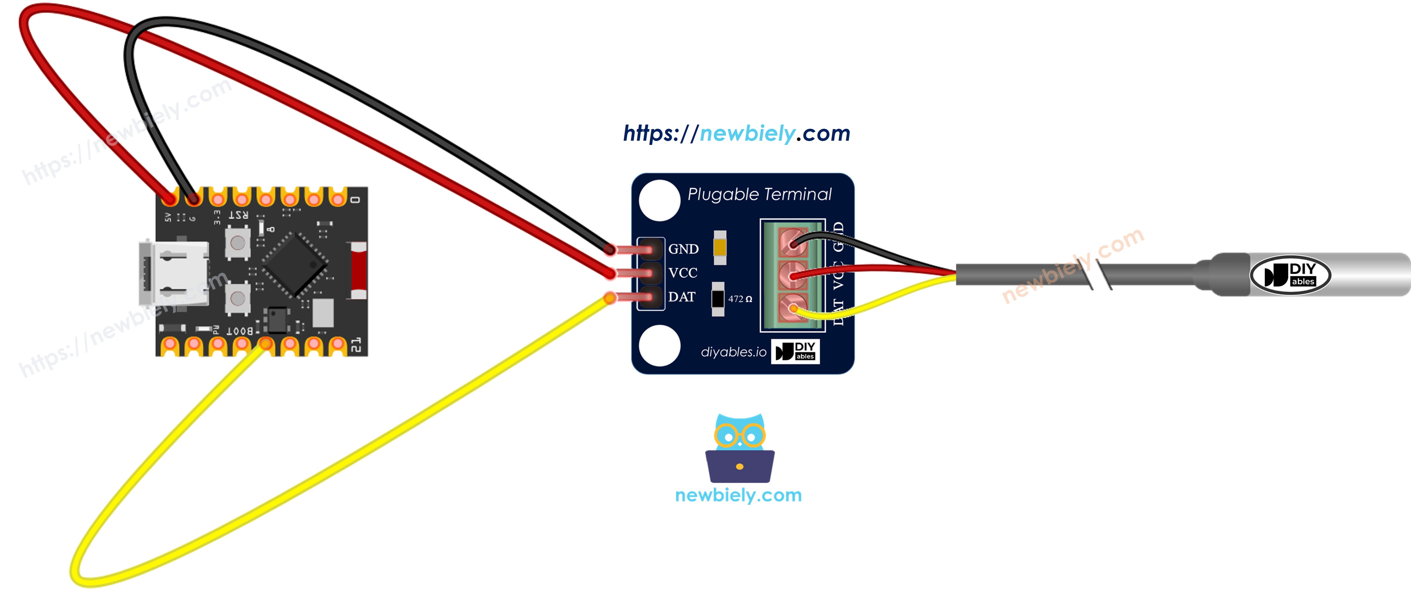 ESP32 C3 Super Mini ds18b20 연결 배선도