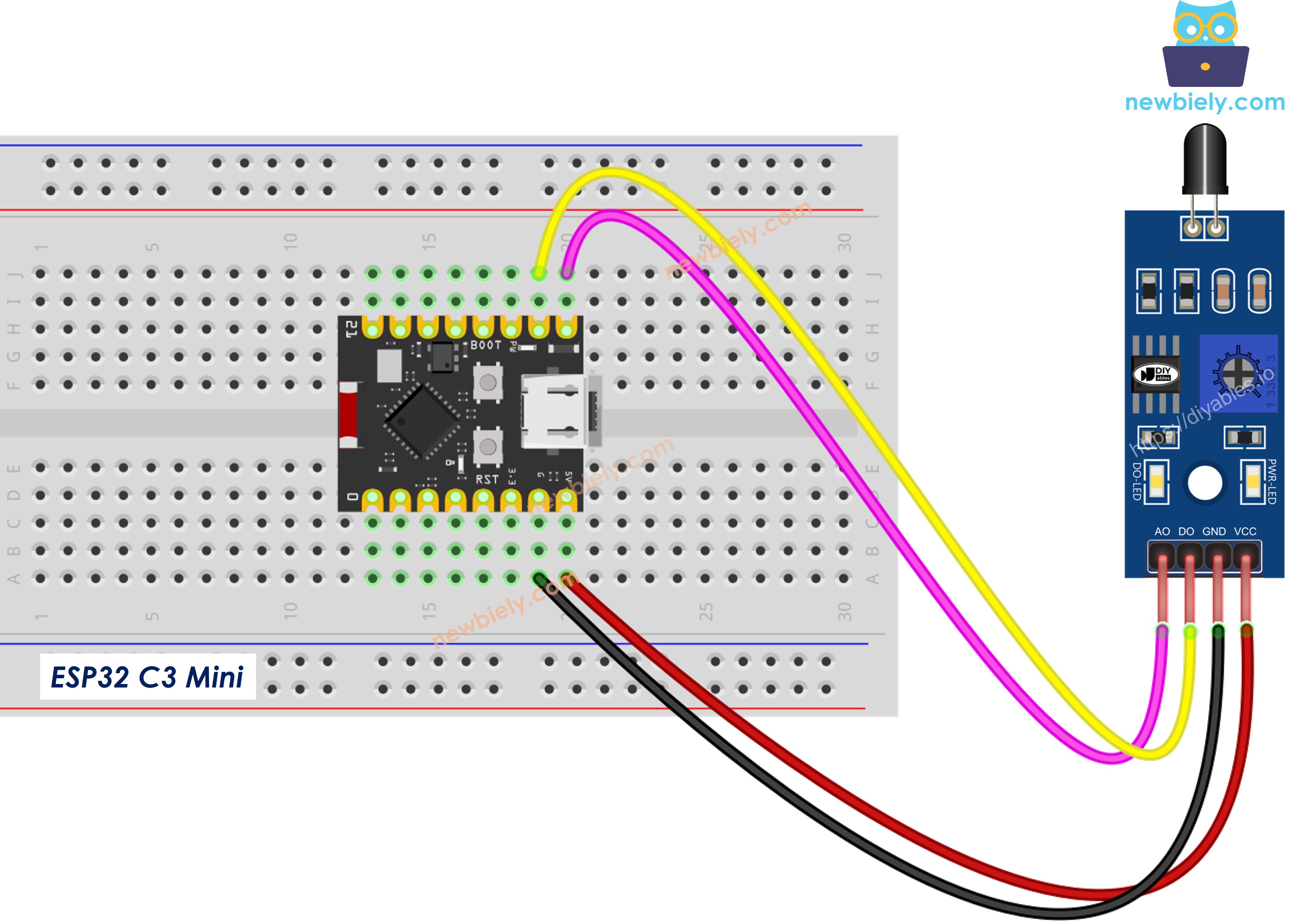 ESP32 C3 Super Mini 적외선 불꽃 센서 배선 다이어그램