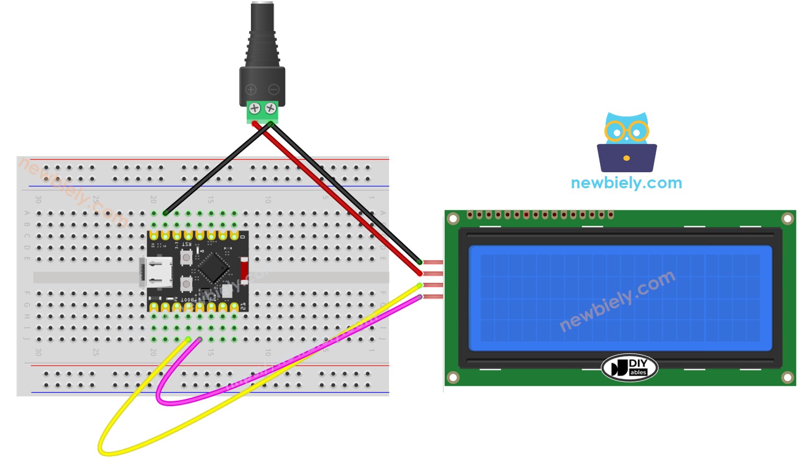 ESP32 c3 슈퍼 미니 lcd 20x4 i2c 외부 전원 소스 배선도