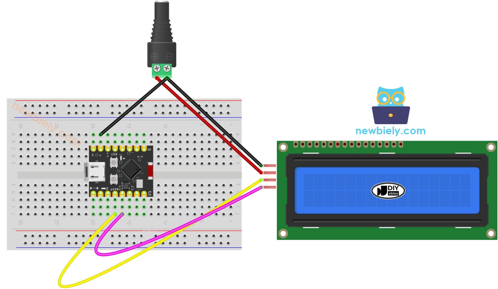 ESP32 c3 슈퍼 미니 lcd i2c 5v 전원 소스 배선도