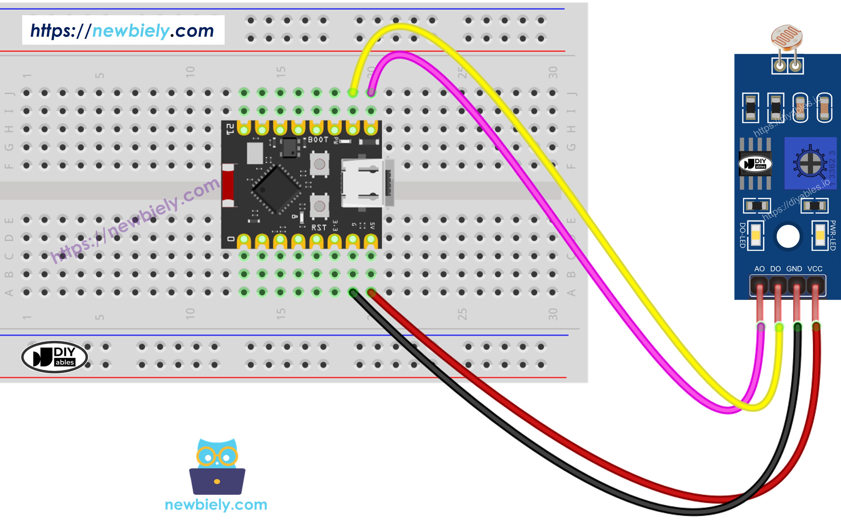 ESP32 c3 슈퍼 미니 ldr 조명 센서 모듈 배선도