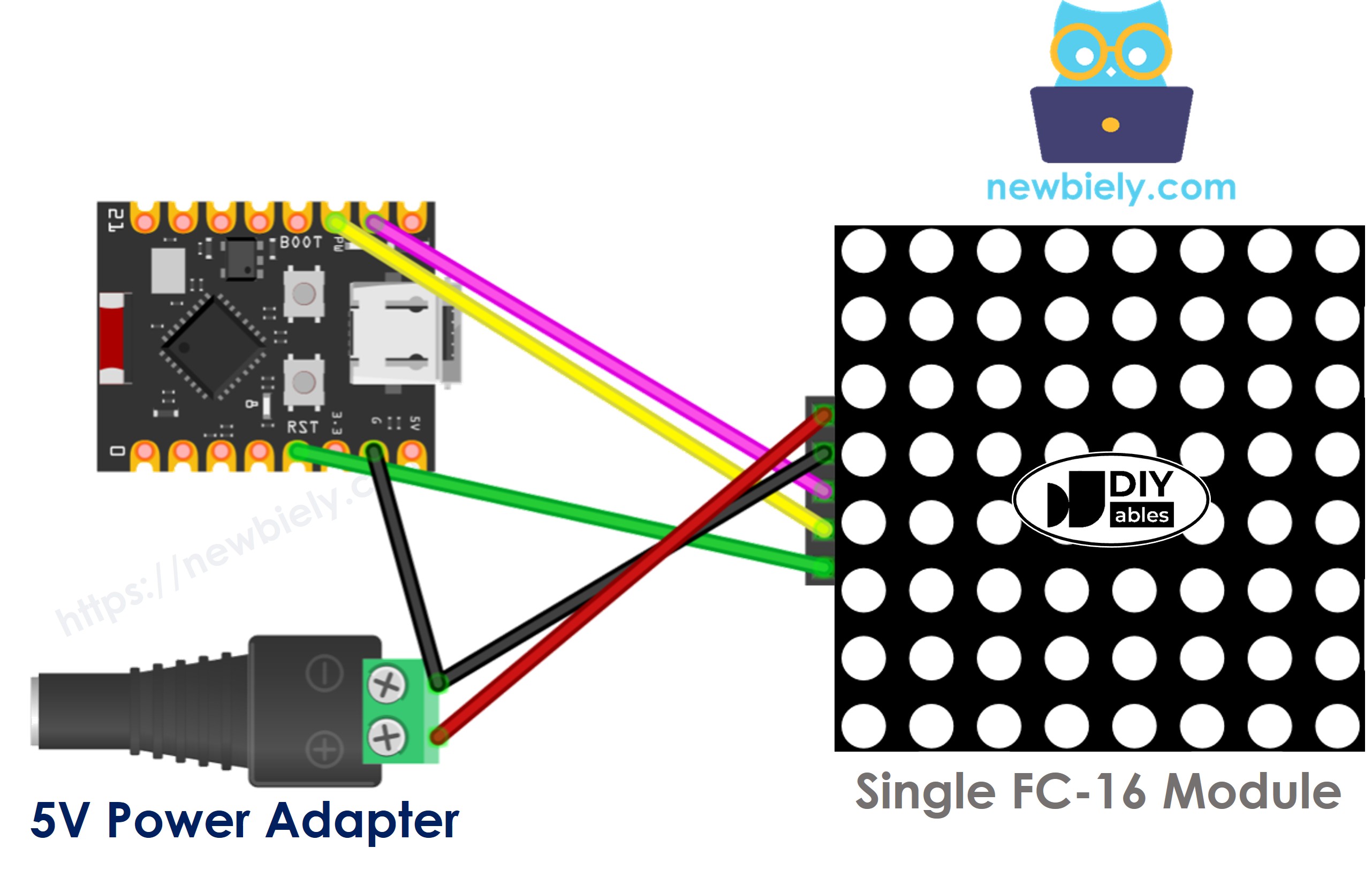 ESP32 C3 Super Mini 8x8 LED 매트릭스 fc-16 배선 다이어그램