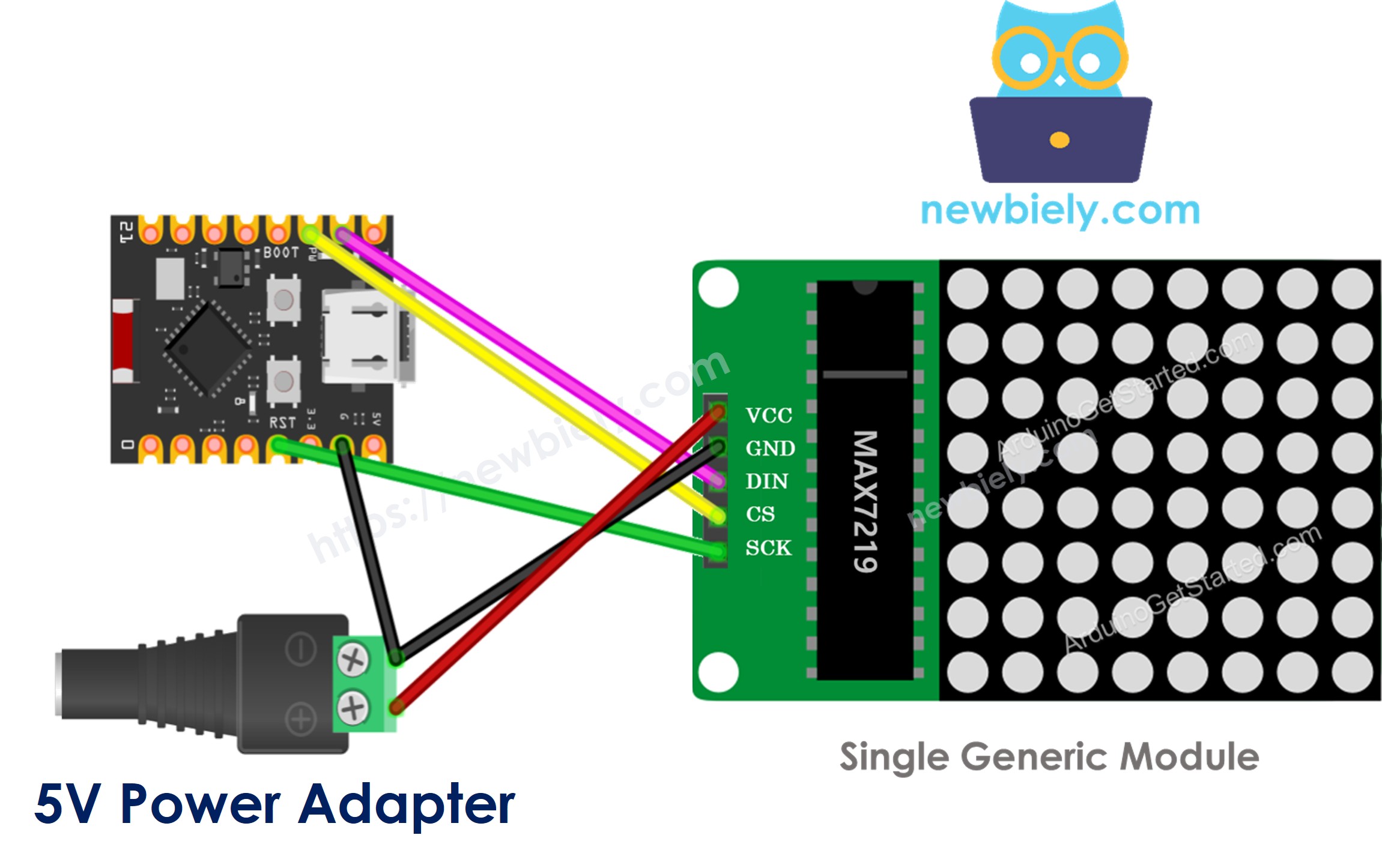 ESP32 C3 Super Mini 8x8 LED 매트릭스 일반형 배선 다이어그램