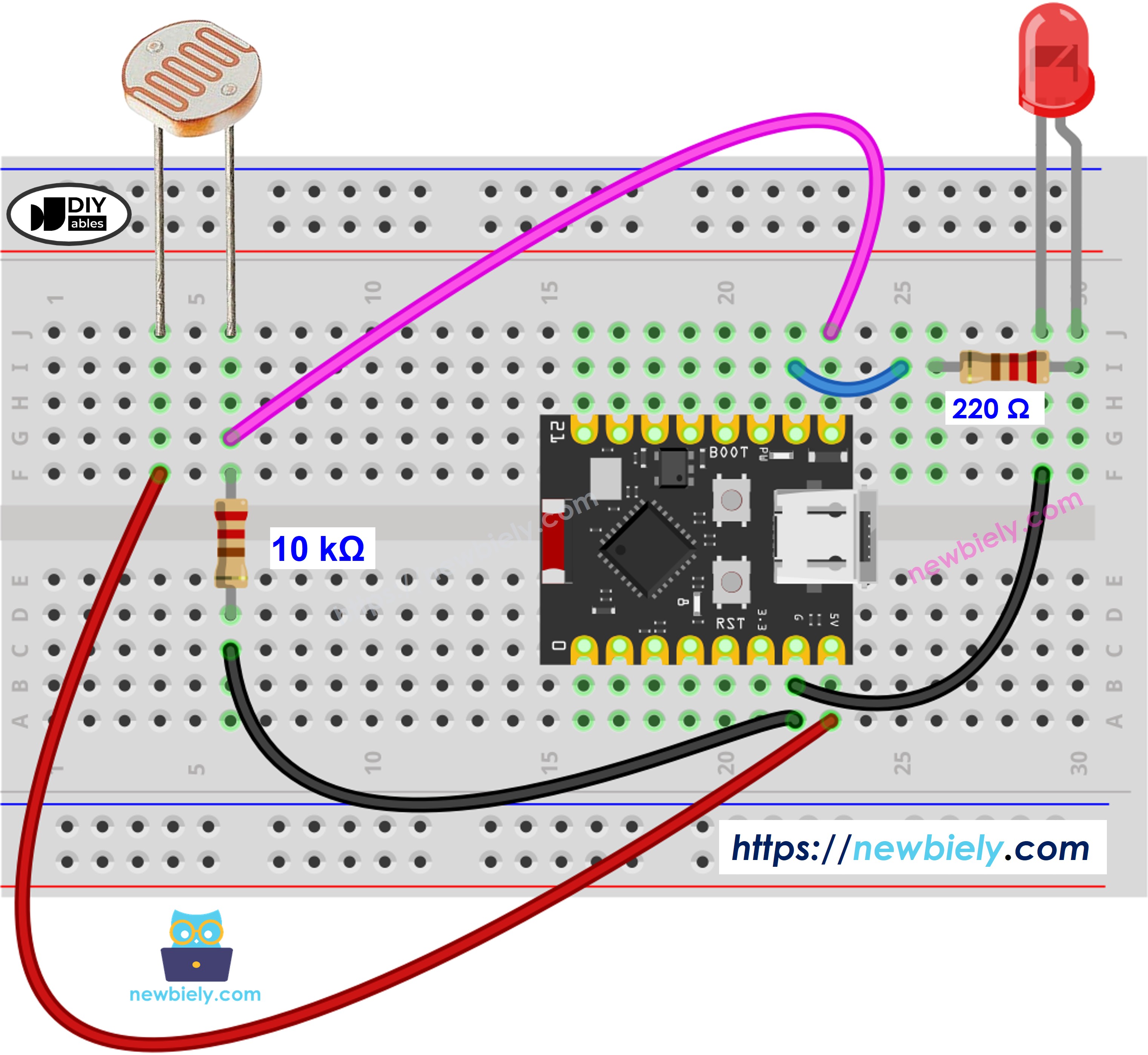ESP32 C3 Super Mini 라이트 센서 LED 배선도