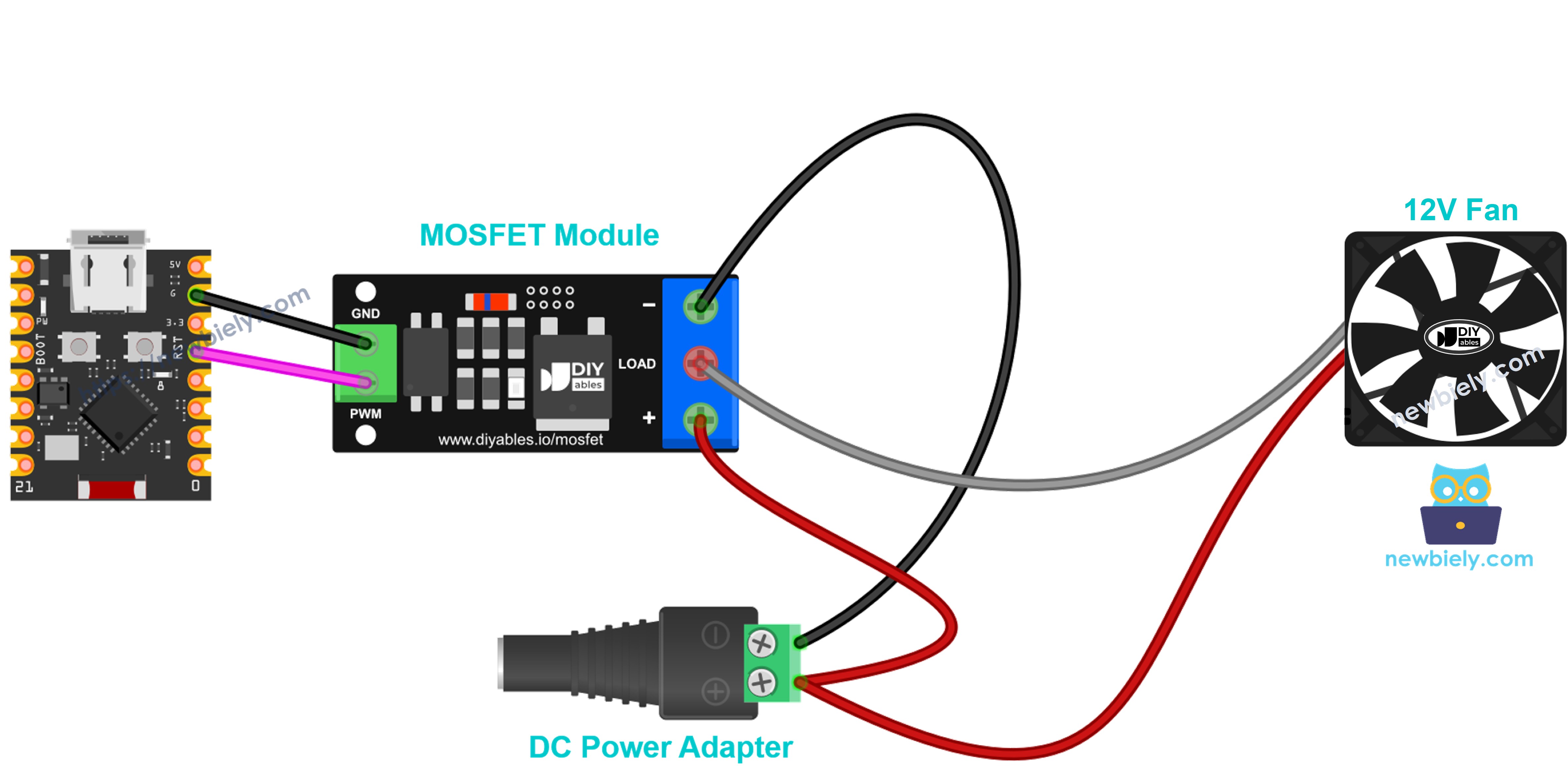 mosfet 모듈 냉각 팬 배선, 12v