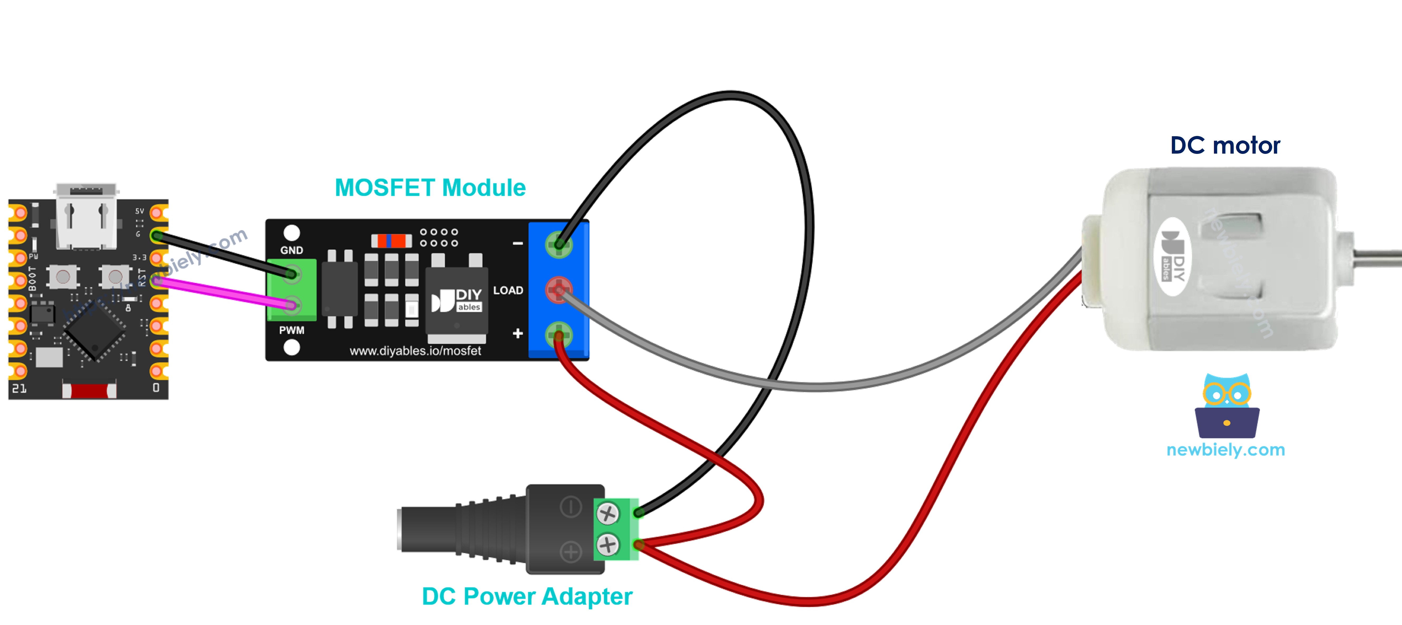 12v dc 모터와 mosfet 모듈 배선 다이어그램