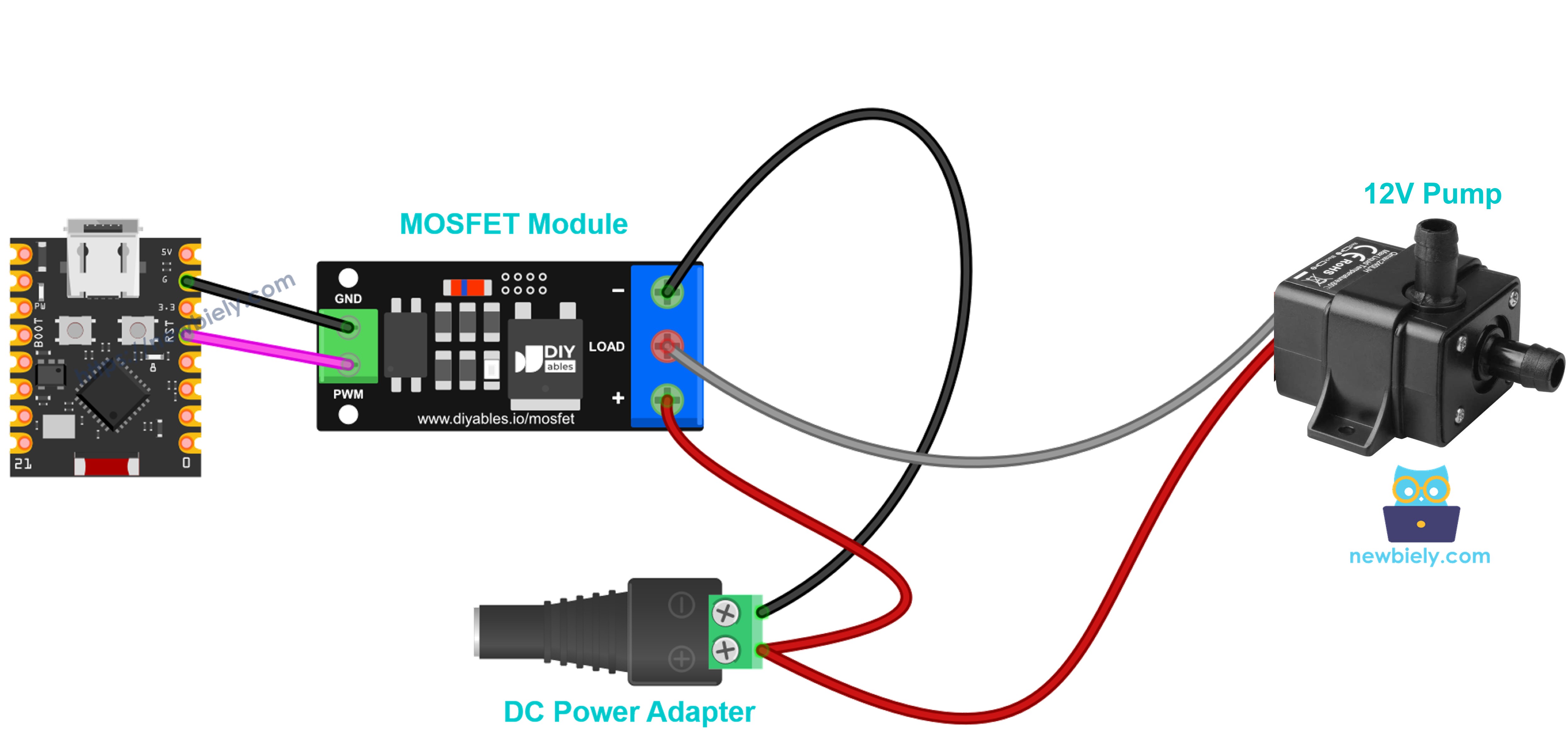 mosfet 모듈에 연결한 12v 워터 펌프