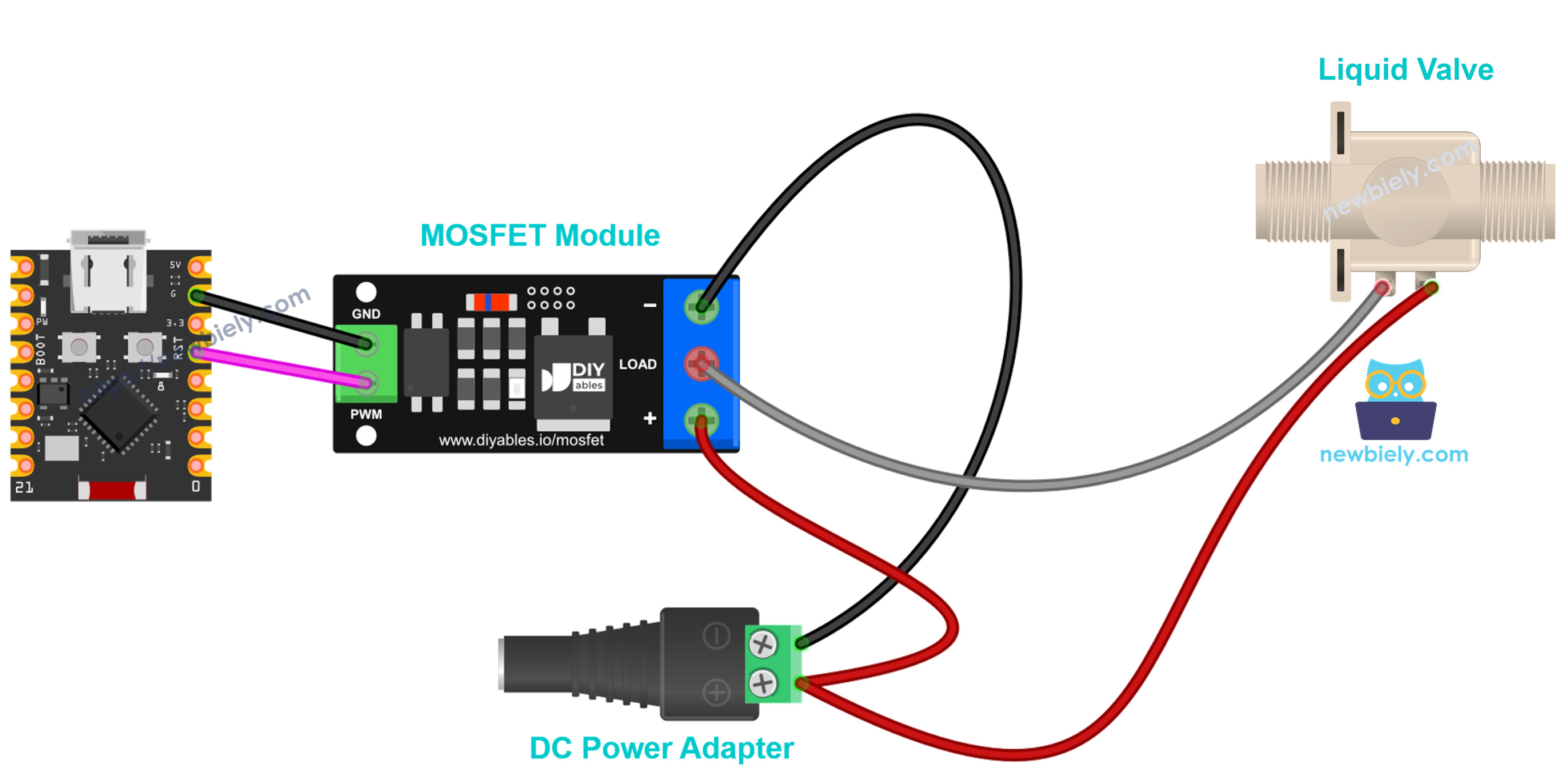mosfet 모듈에 연결한 12v 상시 닫힘 솔레노이드 밸브