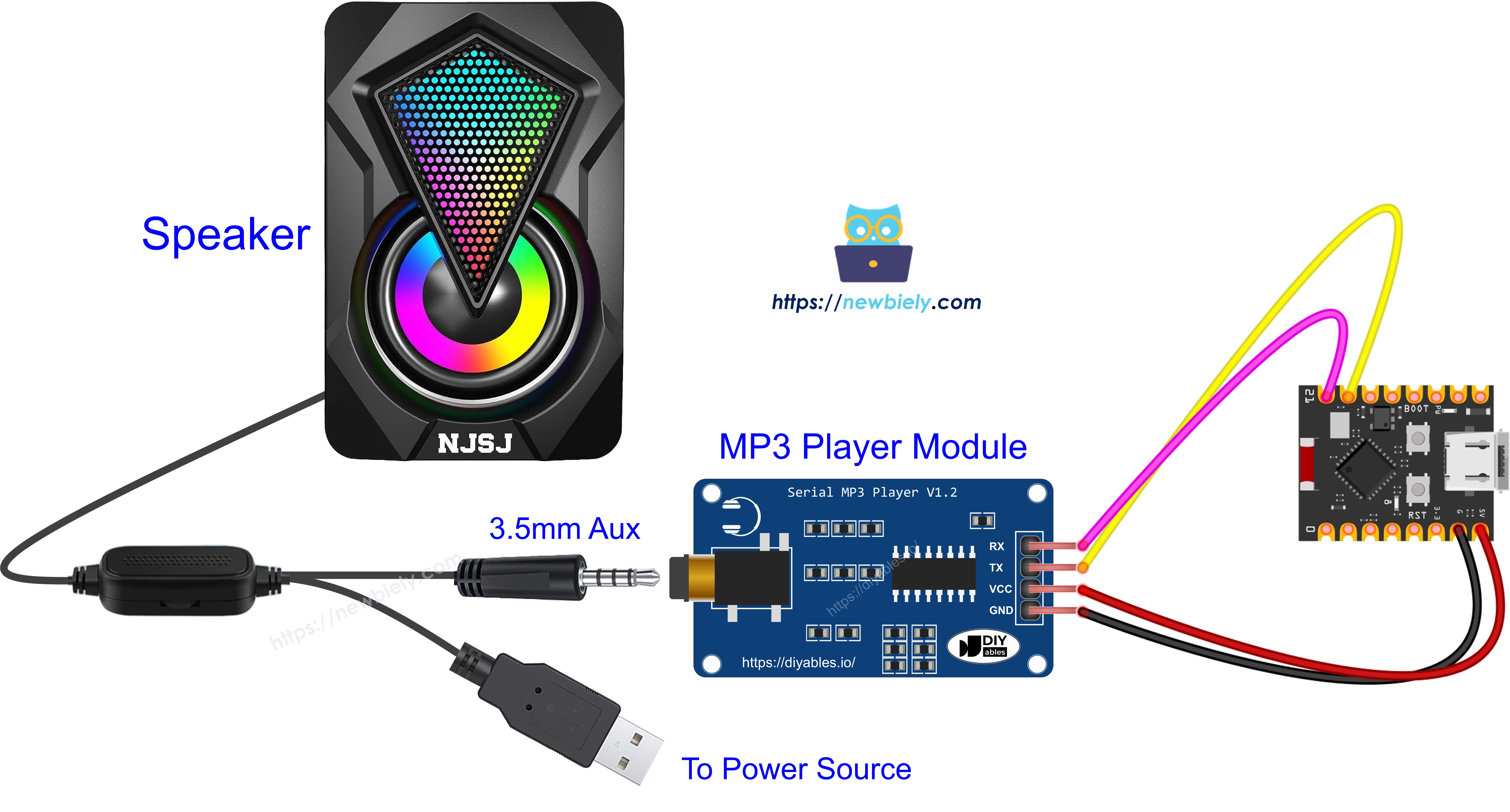 ESP32 C3 Super Mini mp3 플레이어 모듈 배선 다이어그램