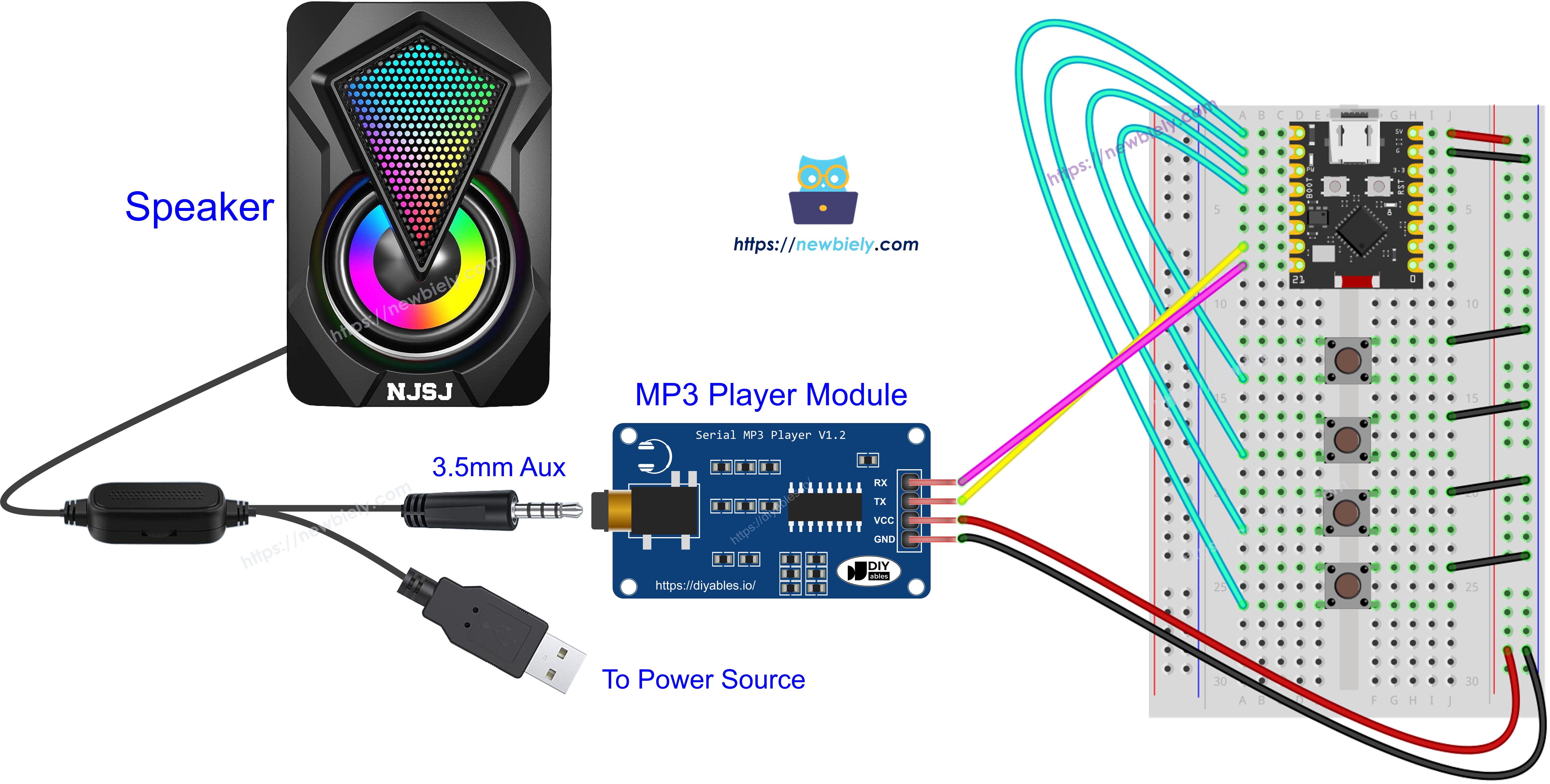 ESP32 C3 Super Mini mp3 플레이어 스피커 배선 다이어그램