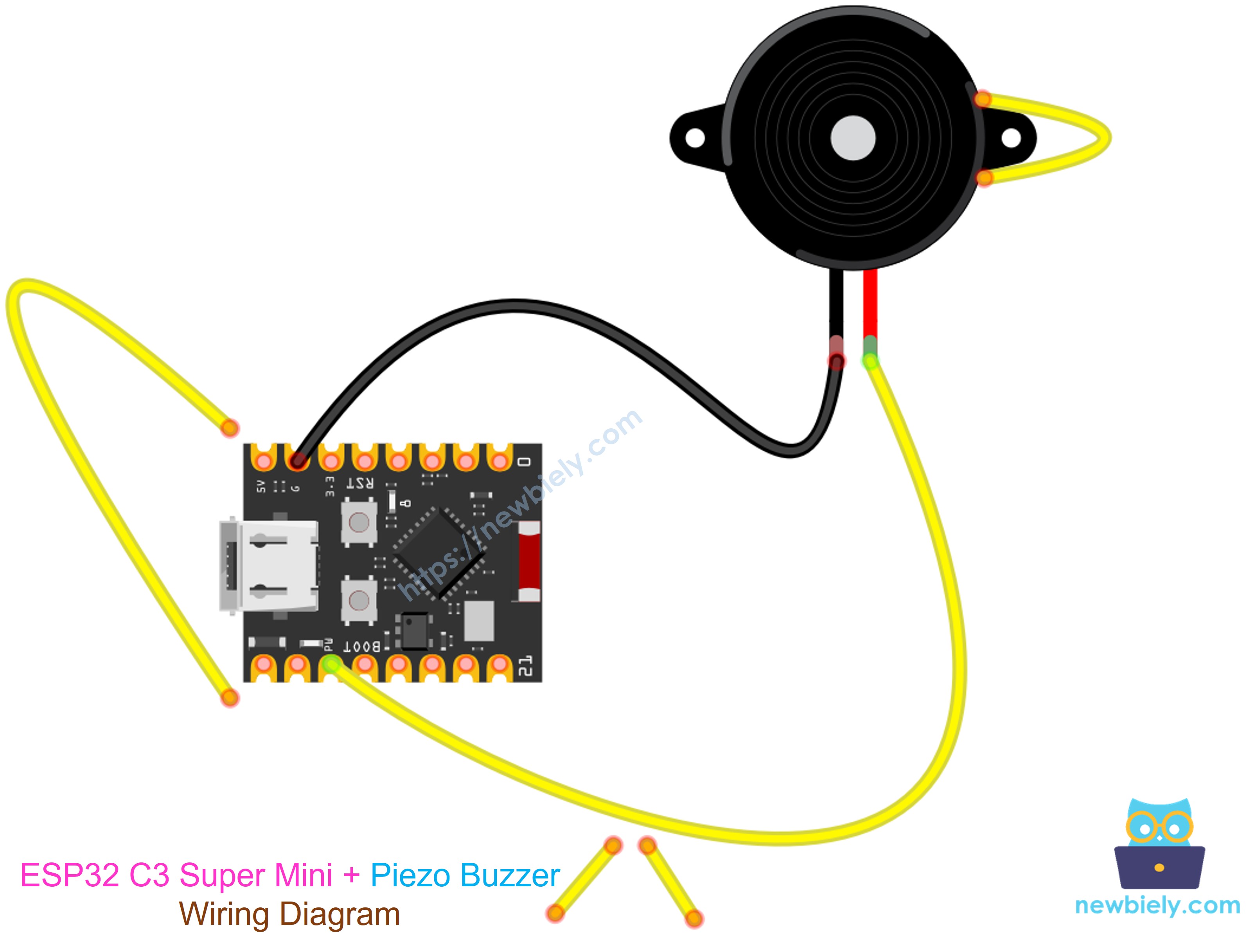 ESP32 C3 Super Mini 피에조 부저 오리 배선 다이어그램