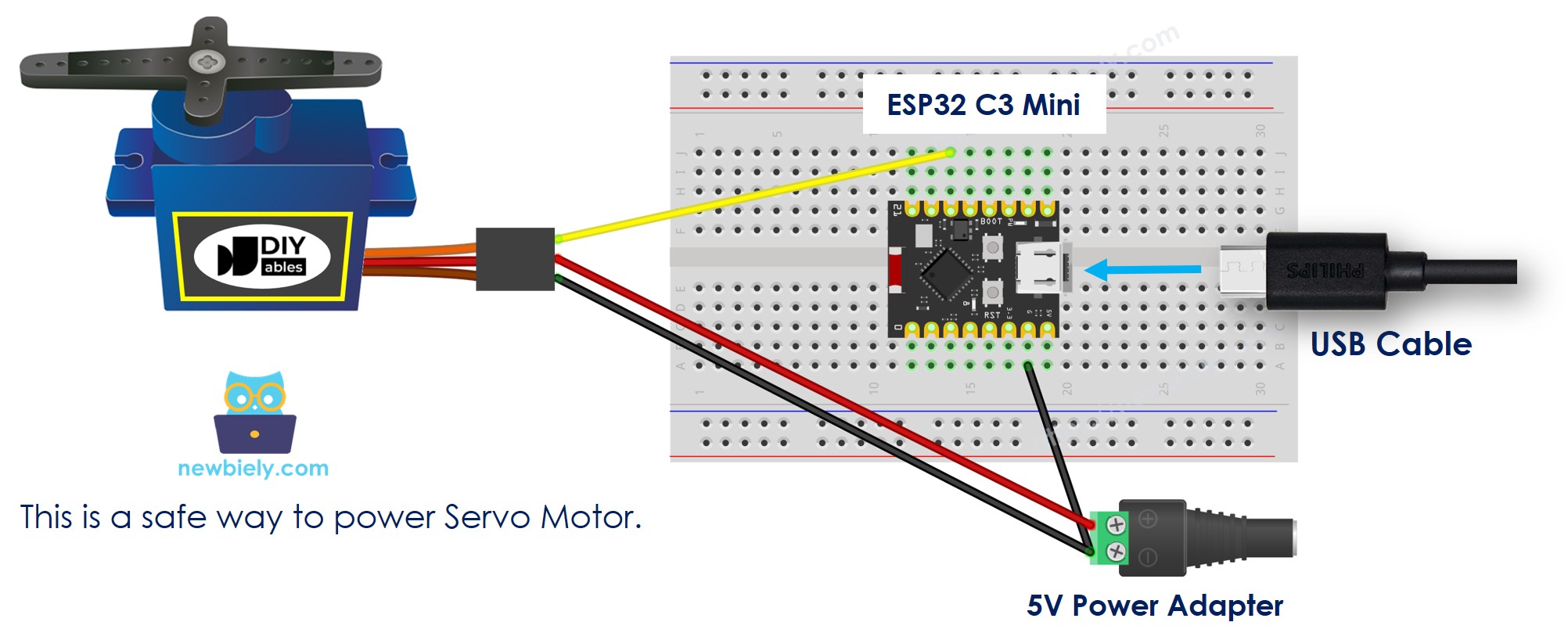 ESP32 C3 Super Mini 서보 모터 external power supply 연결 배선도