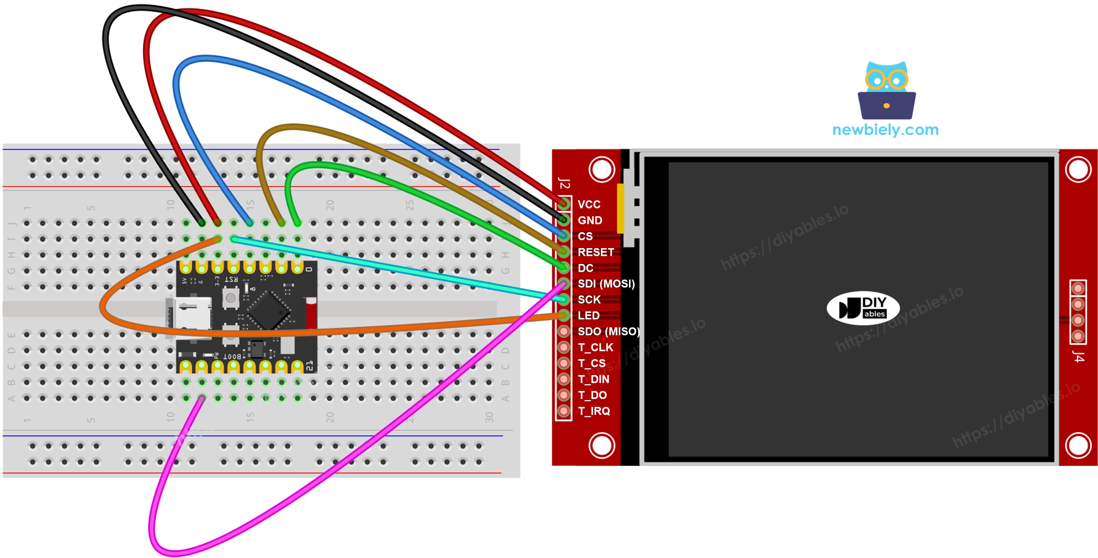터치 없는 ESP32 C3 Super Mini tft spi 디스플레이 배선 다이어그램