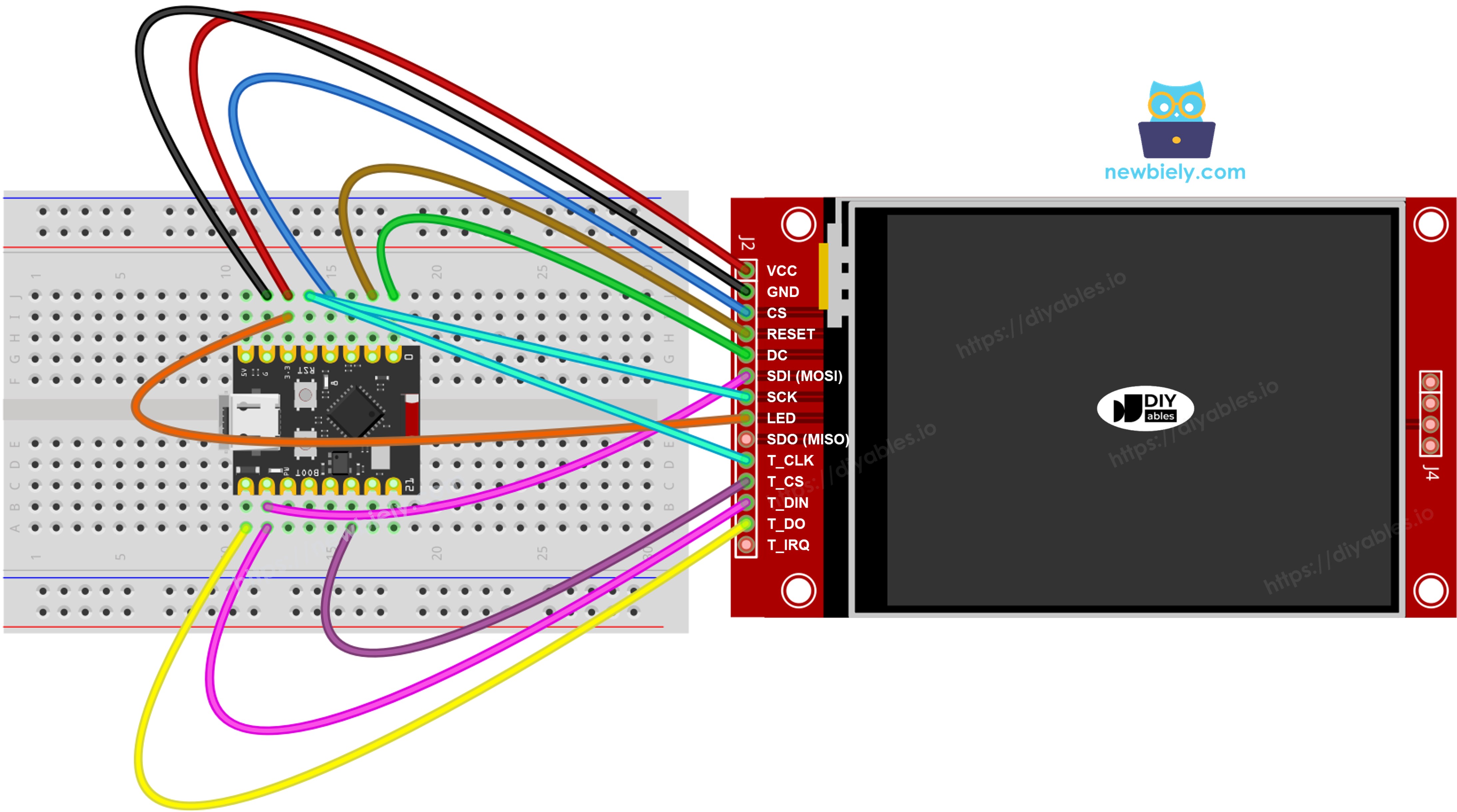 터치를 사용하는 ESP32 C3 Super Mini tft spi 디스플레이 배선 다이어그램