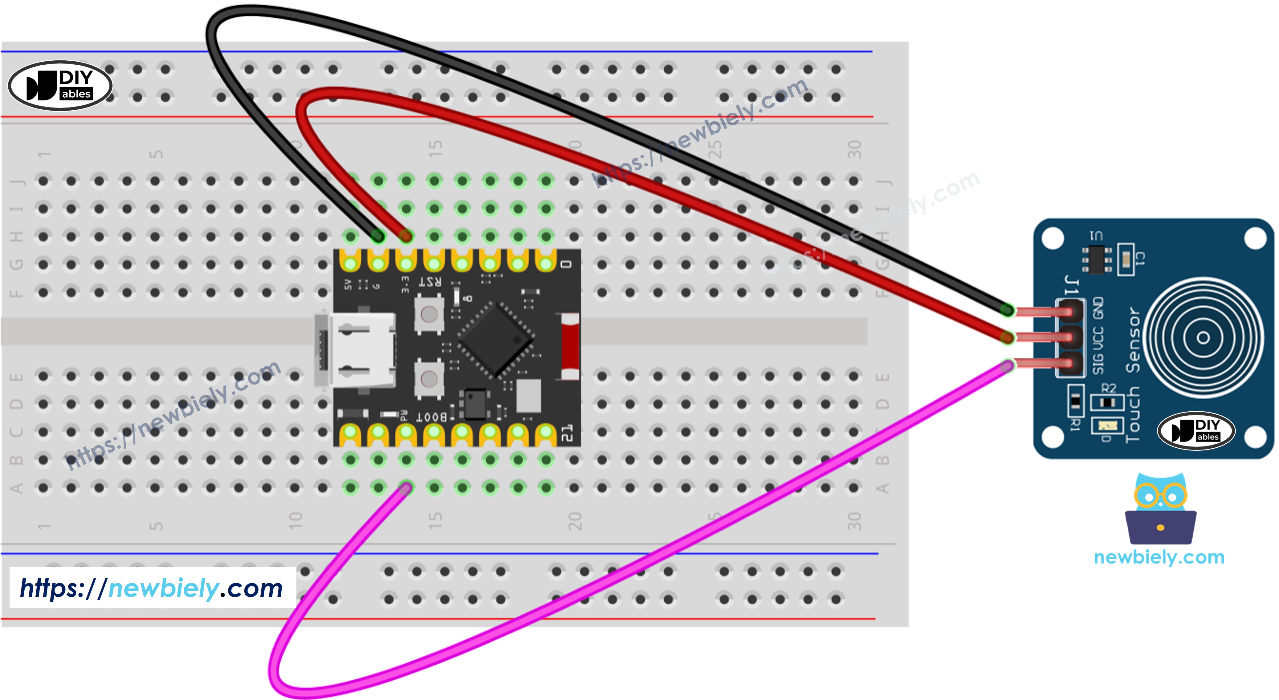ESP32 C3 Super Mini 터치 센서 배선 다이어그램