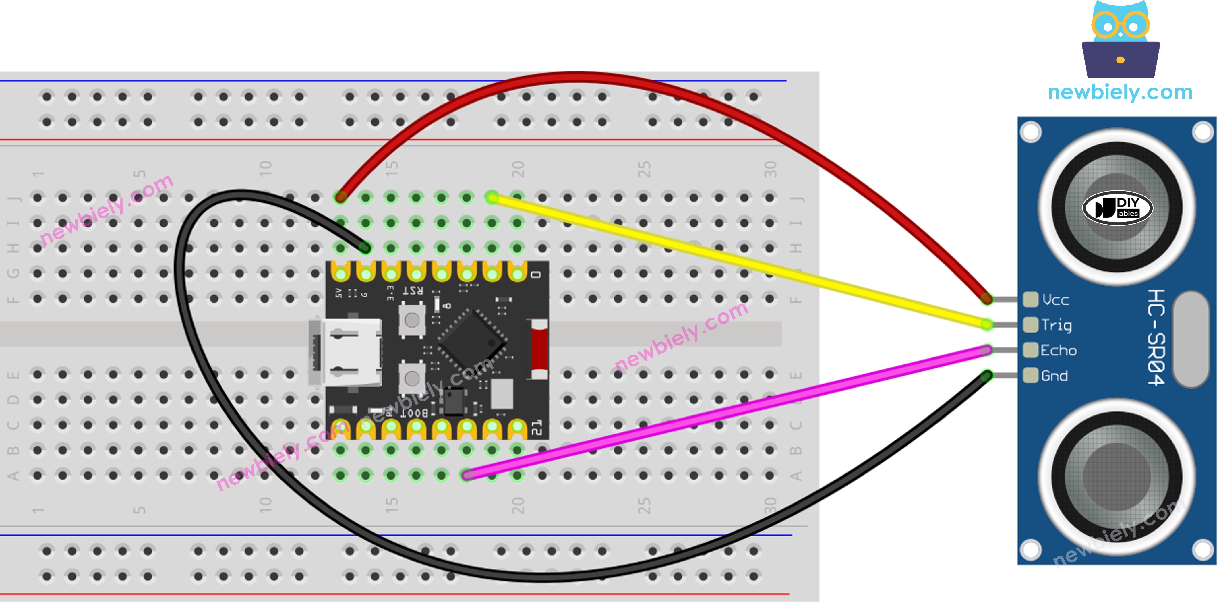 ESP32 C3 Super Mini 초음파 센서 연결 배선도