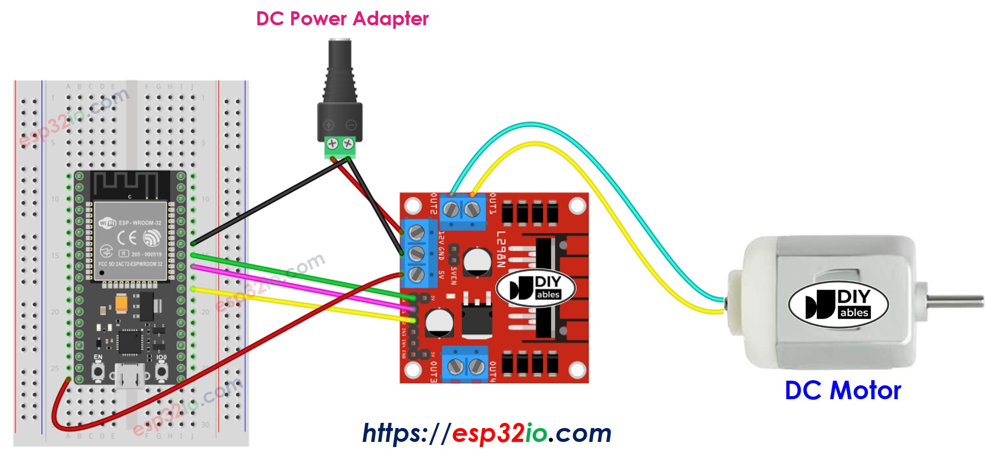 ESP32 DC Motor L298N Driver Wiring Diagram