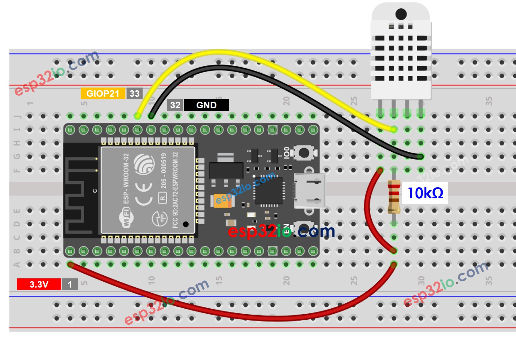 ESP32 DHT22 Temperature and humidity Sensor Wiring Diagram