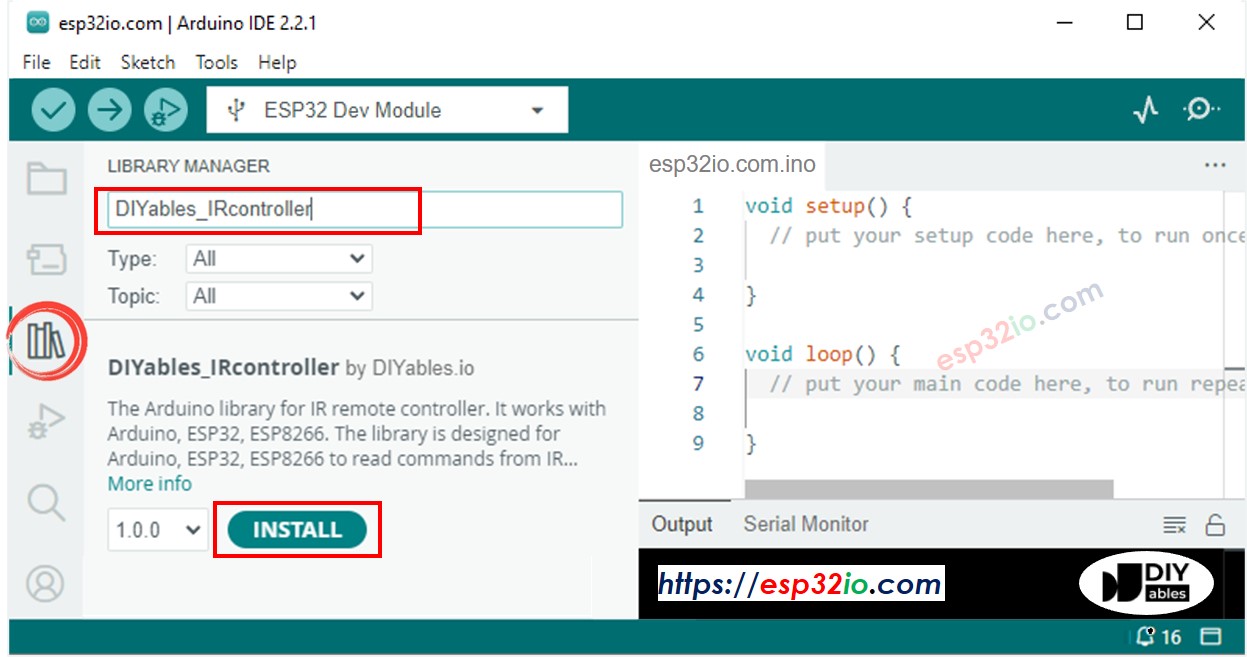 ESP32 DIYables_IRcontroller library