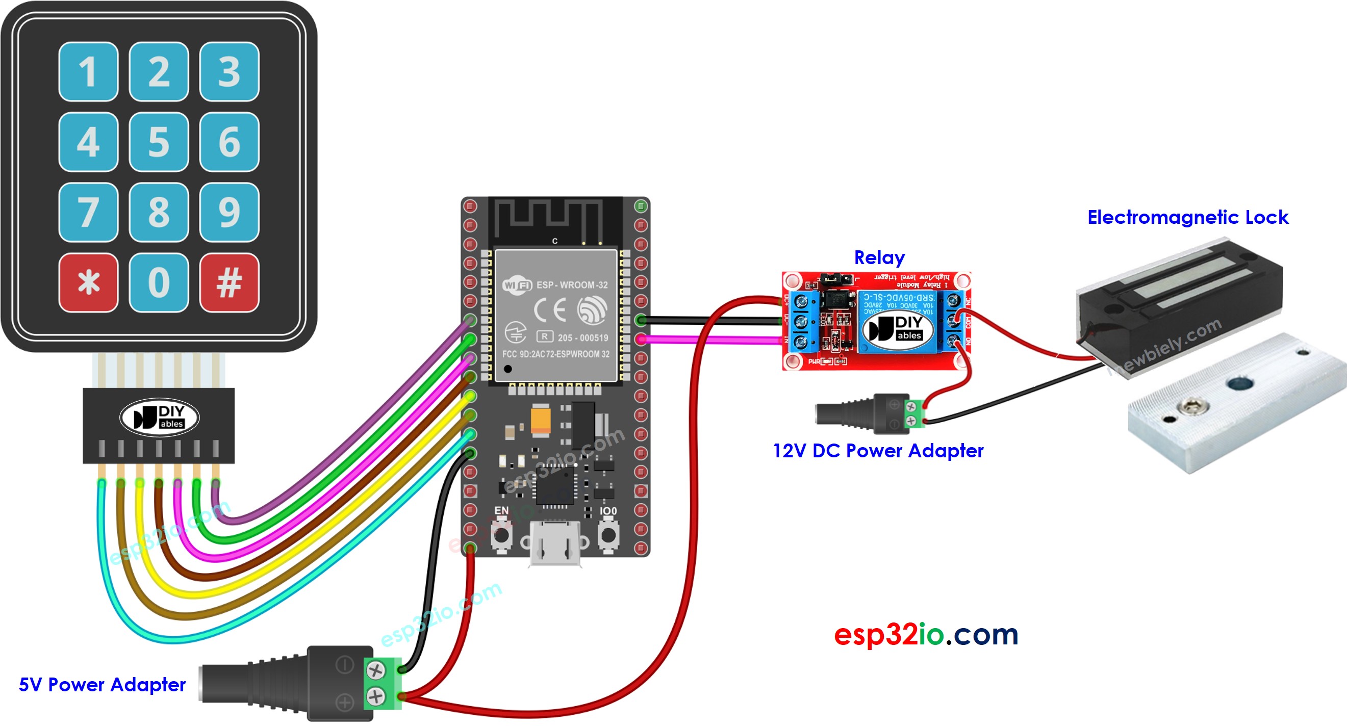 ESP32 door lock system wiring diagram