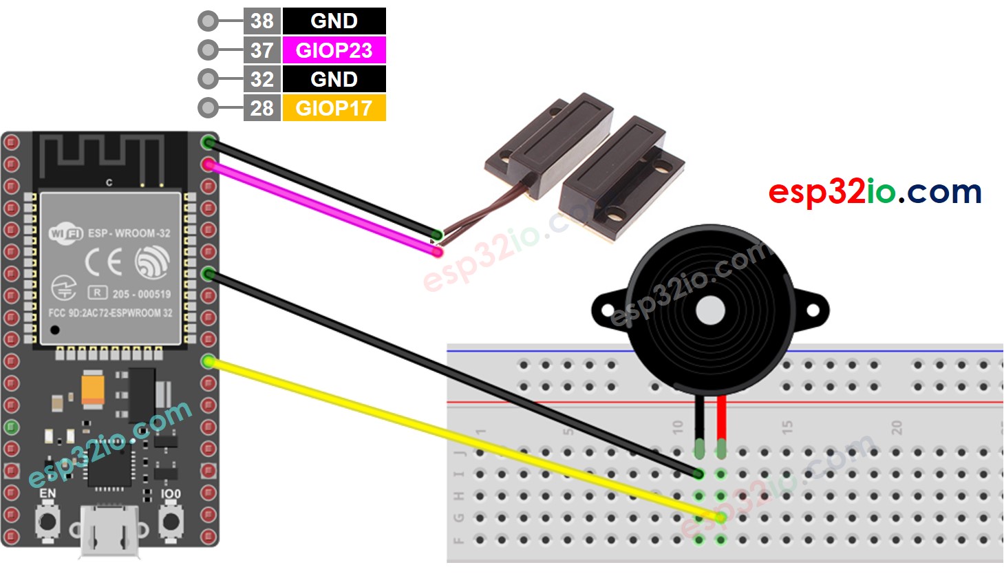 ESP32 Door Sensor Piezo Buzzer Wiring Diagram