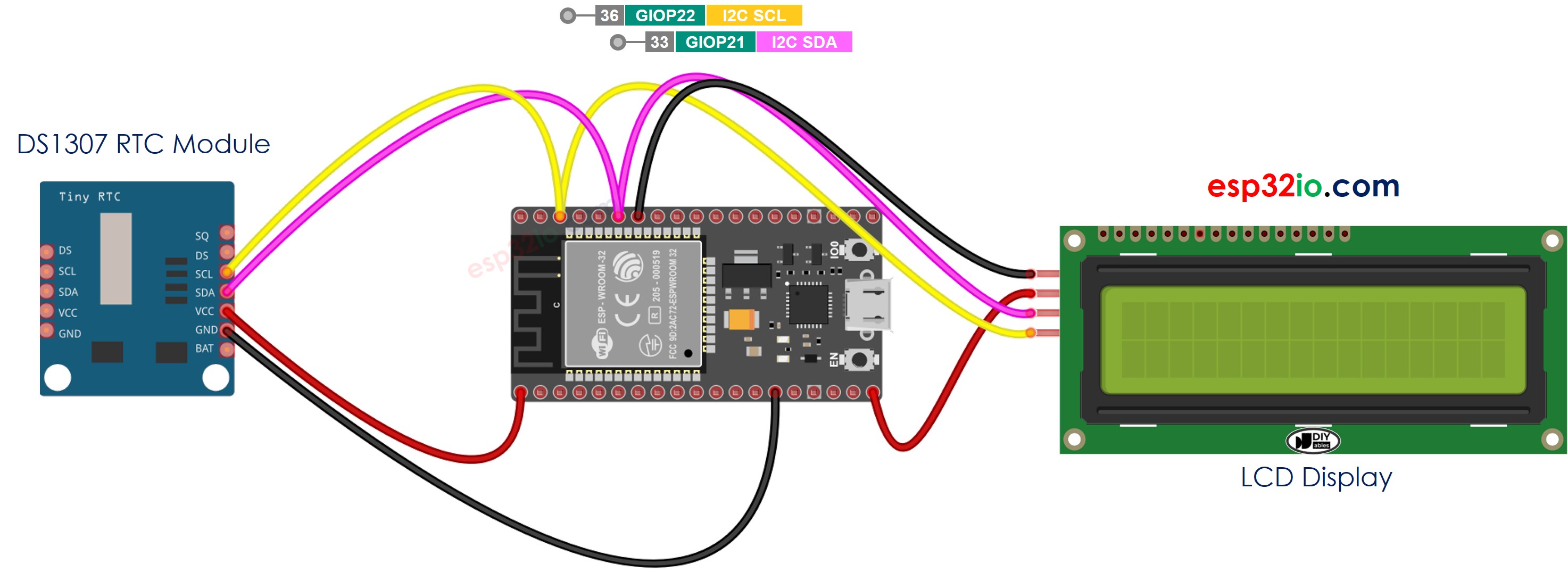 ESP32 DS1307 LCD Wiring Diagram