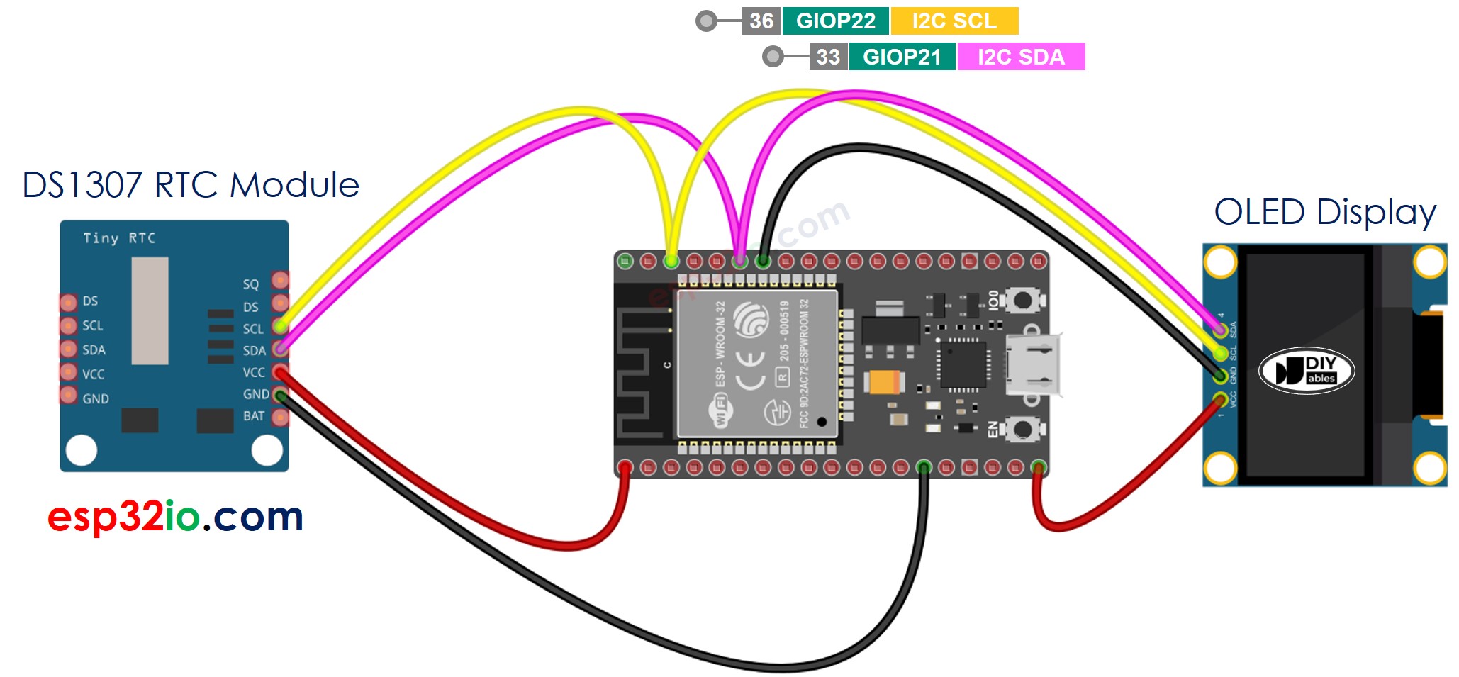 ESP32 DS1307 OLED Wiring Diagram